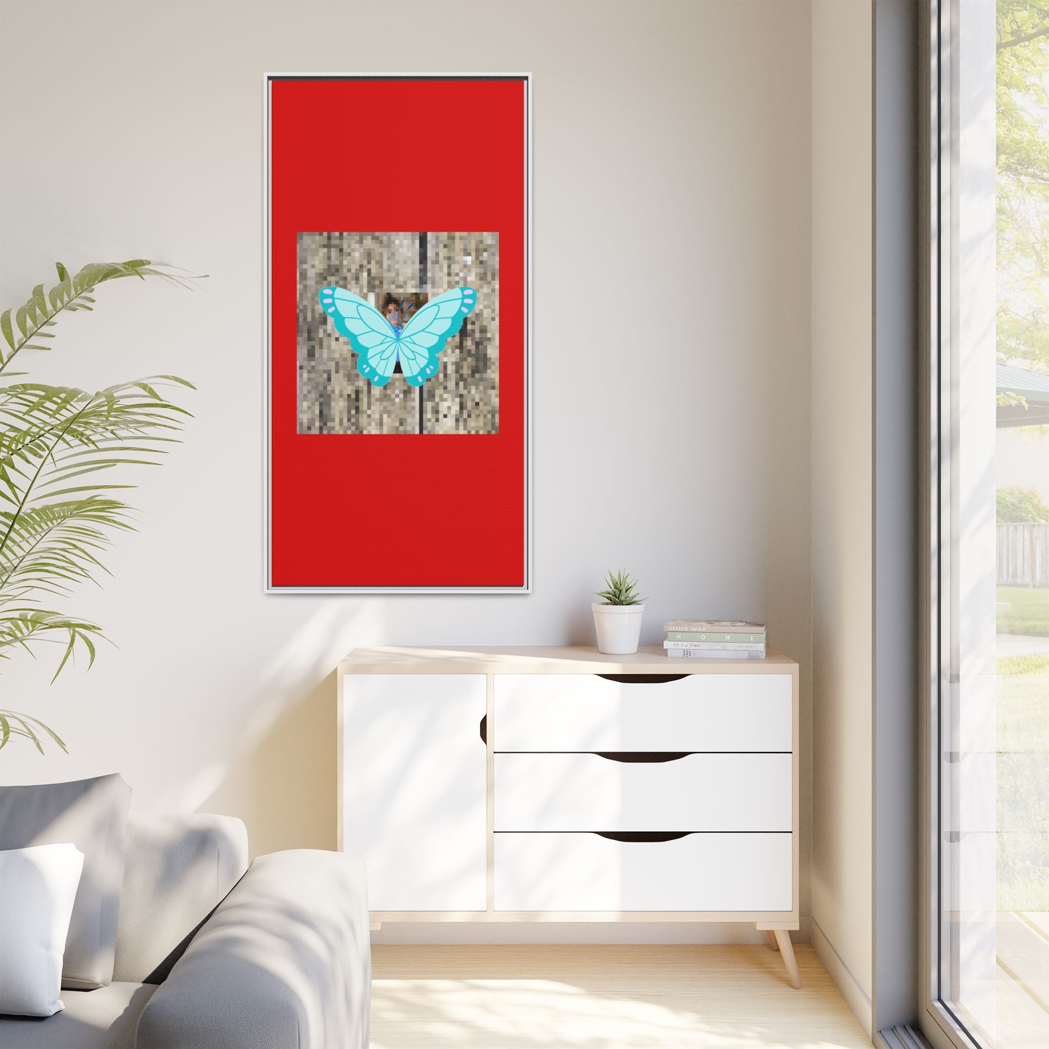 Blue Butterfly Framed Canvas Art – Matte Multi‑Color Wall Print