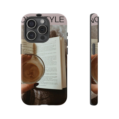 Cozy Reading Phone Case — Coffee &amp; Book Protective Cover