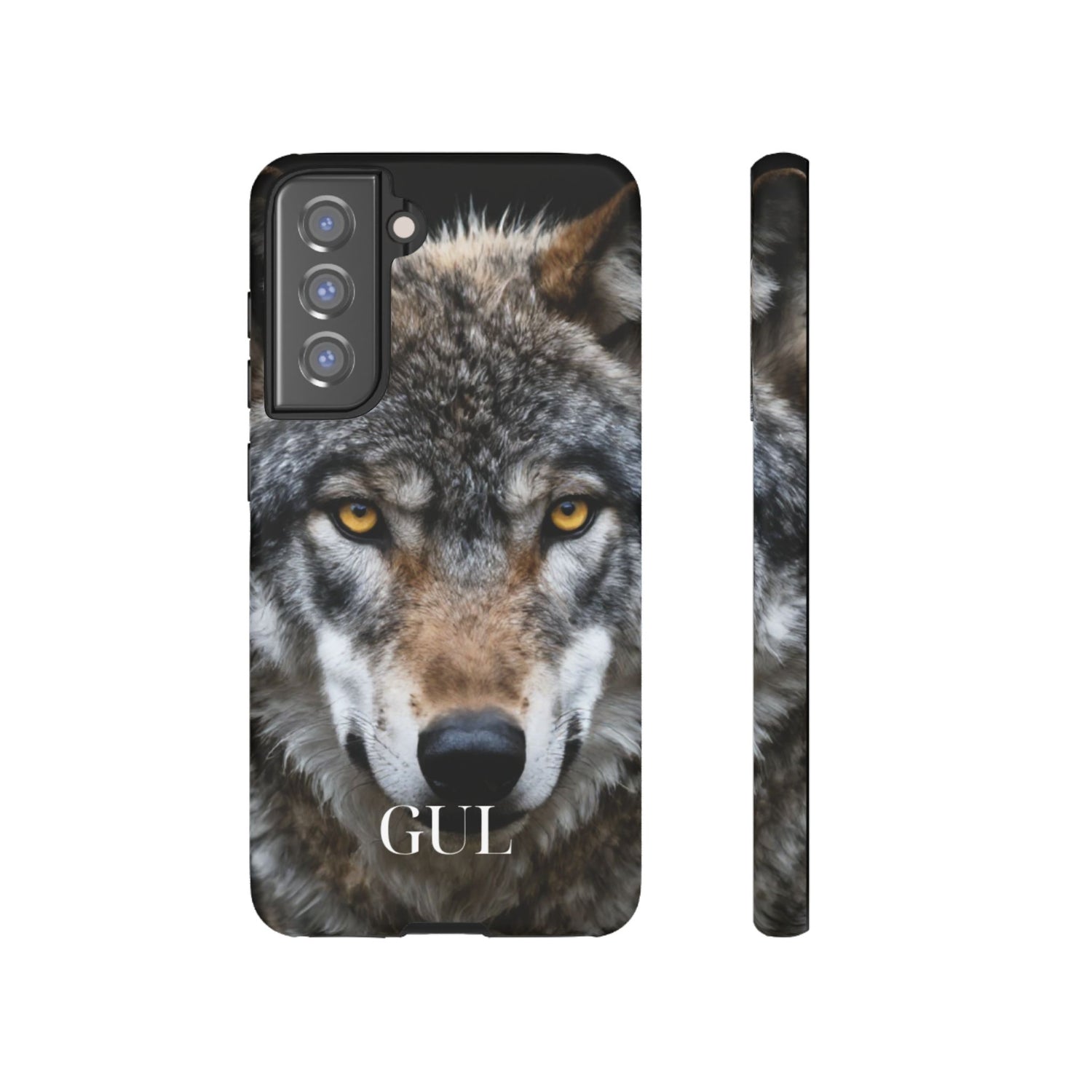 Wolf Eyes Phone Case — Fierce Wildlife iPhone Protective Case with ‘GUL’ Text