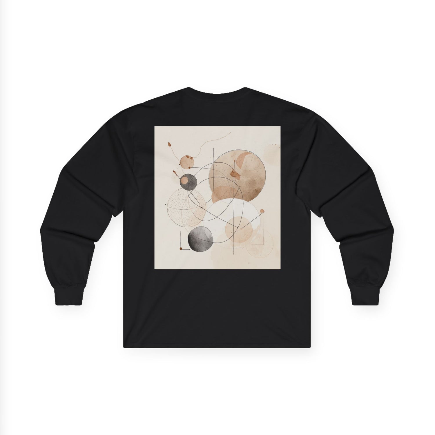 Abstract Geometric Art Long Sleeve Tee — Neutral Circle Composition