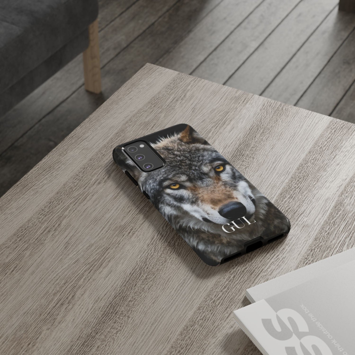 Wolf Eyes Phone Case — Fierce Wildlife iPhone Protective Case with ‘GUL’ Text
