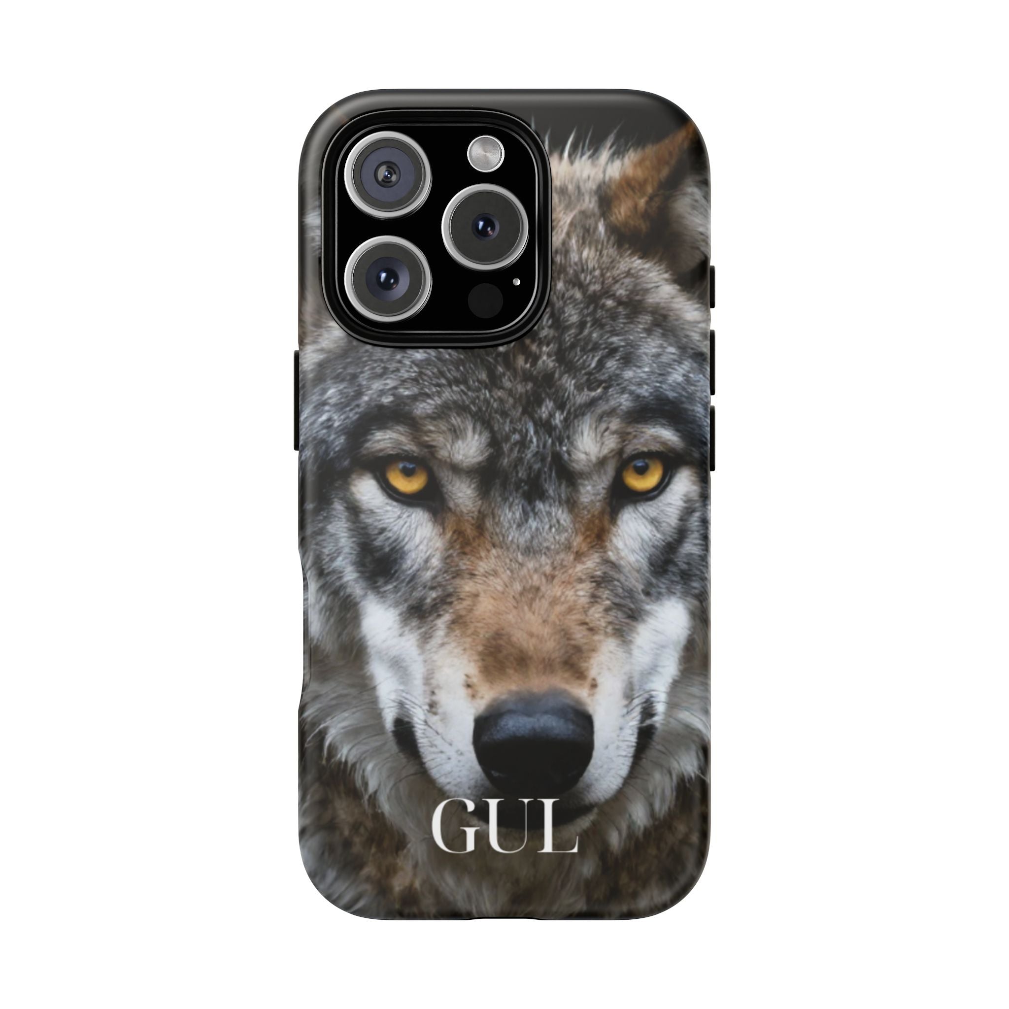 Wolf Eyes Phone Case — Fierce Wildlife iPhone Protective Case with ‘GUL’ Text