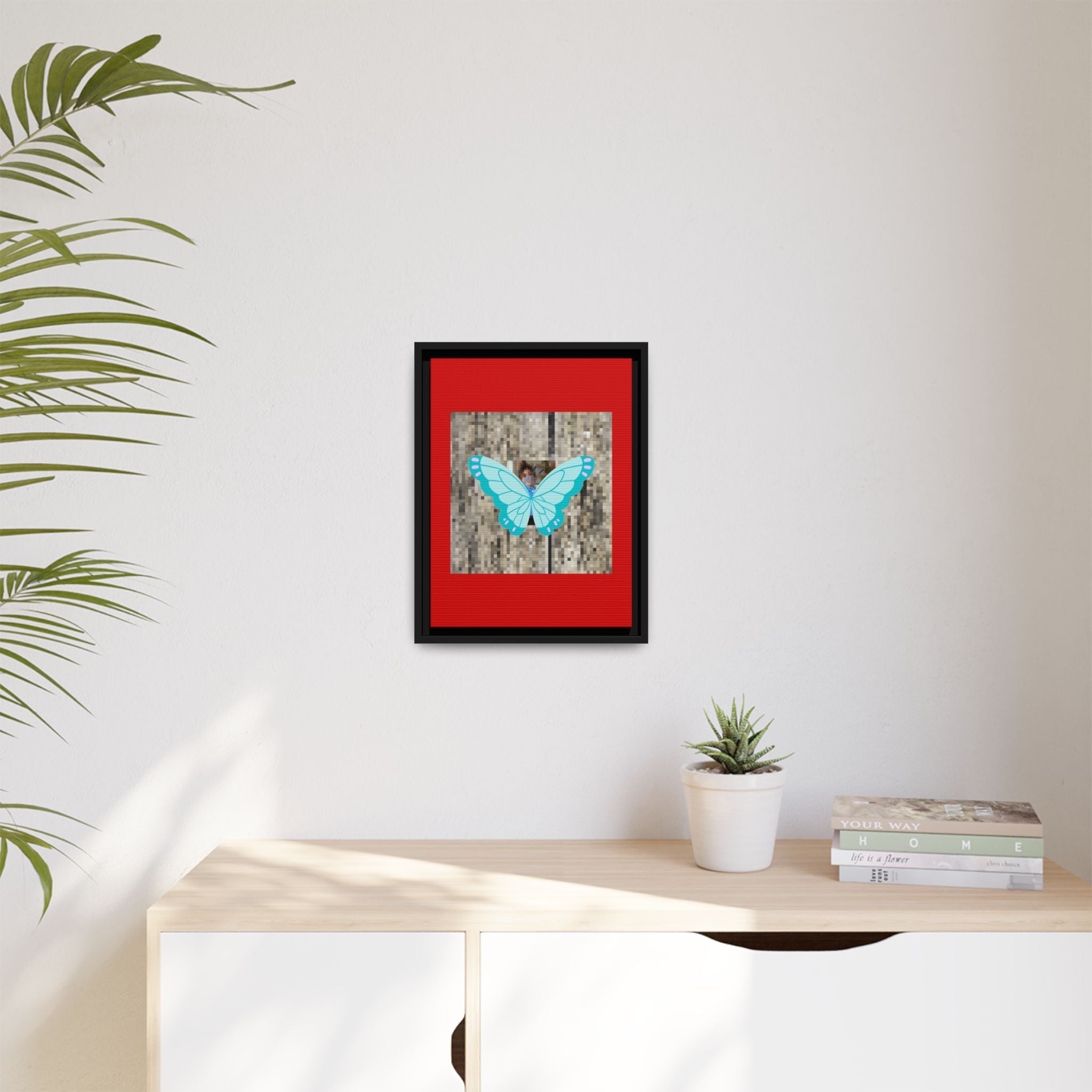 Blue Butterfly Framed Canvas Art – Matte Multi‑Color Wall Print