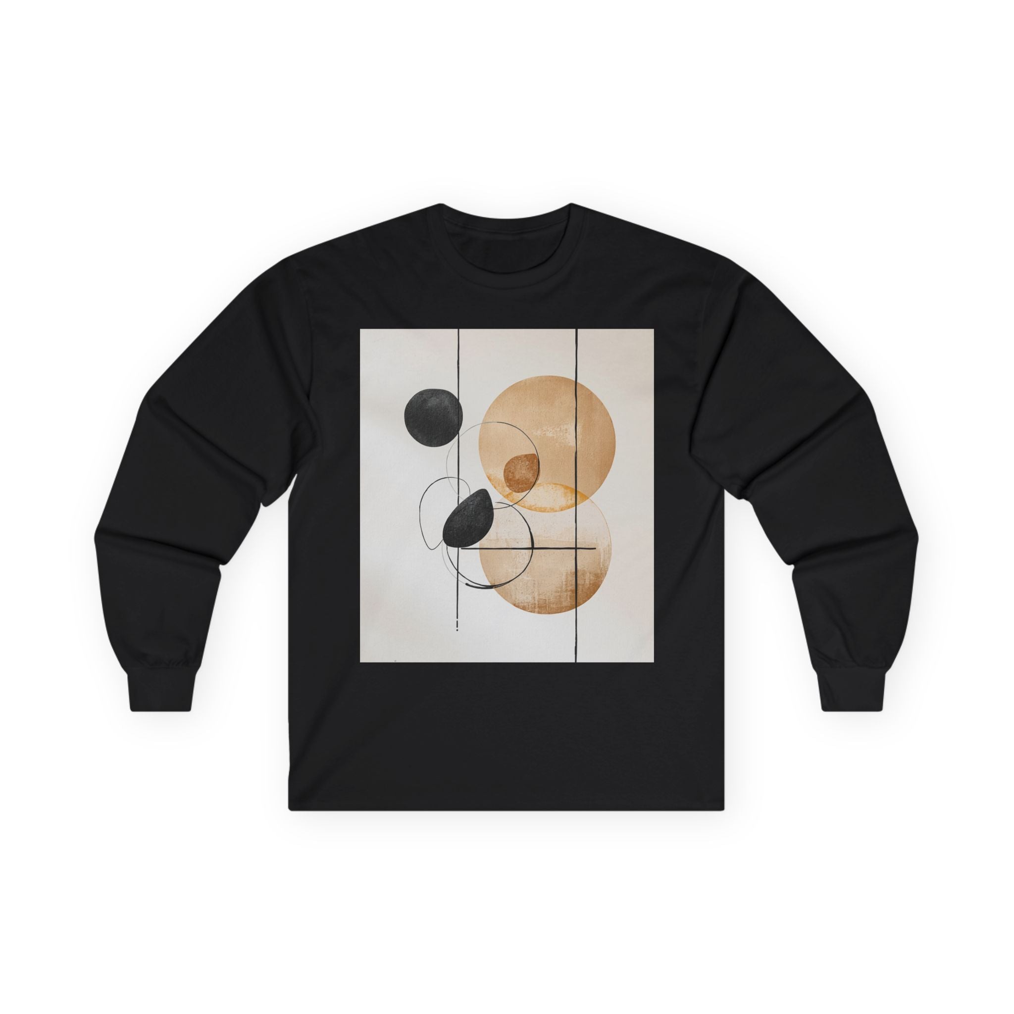 Abstract Geometric Art Long Sleeve Tee — Neutral Circle Composition