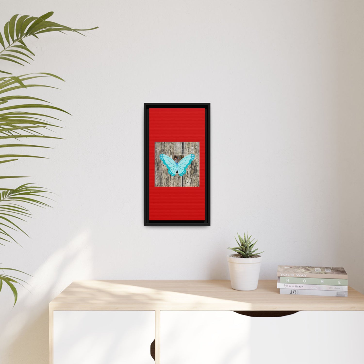Blue Butterfly Framed Canvas Art – Matte Multi‑Color Wall Print
