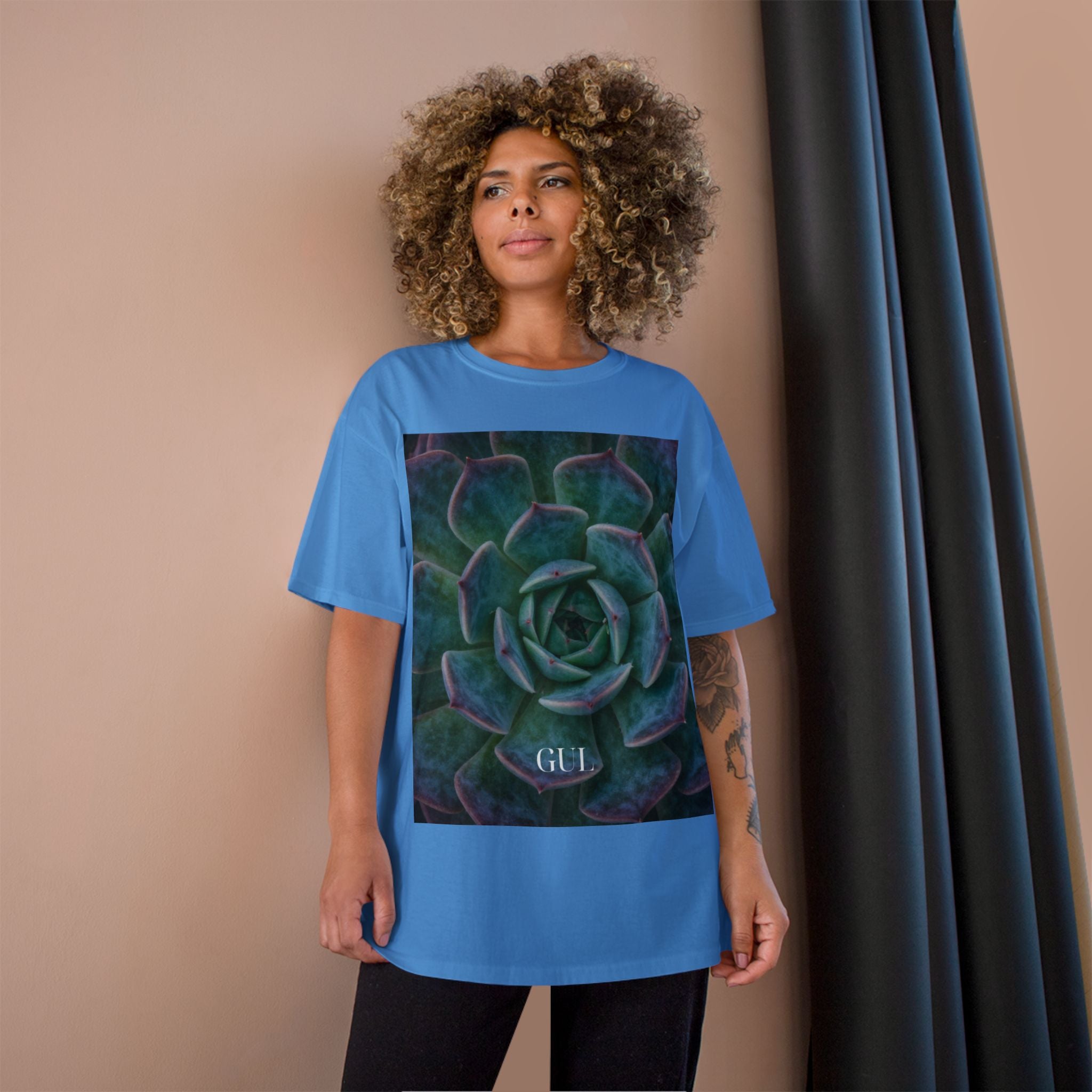 Champion Graphic T‑Shirt — Succulent &amp; Pyramid Photo Print Tee