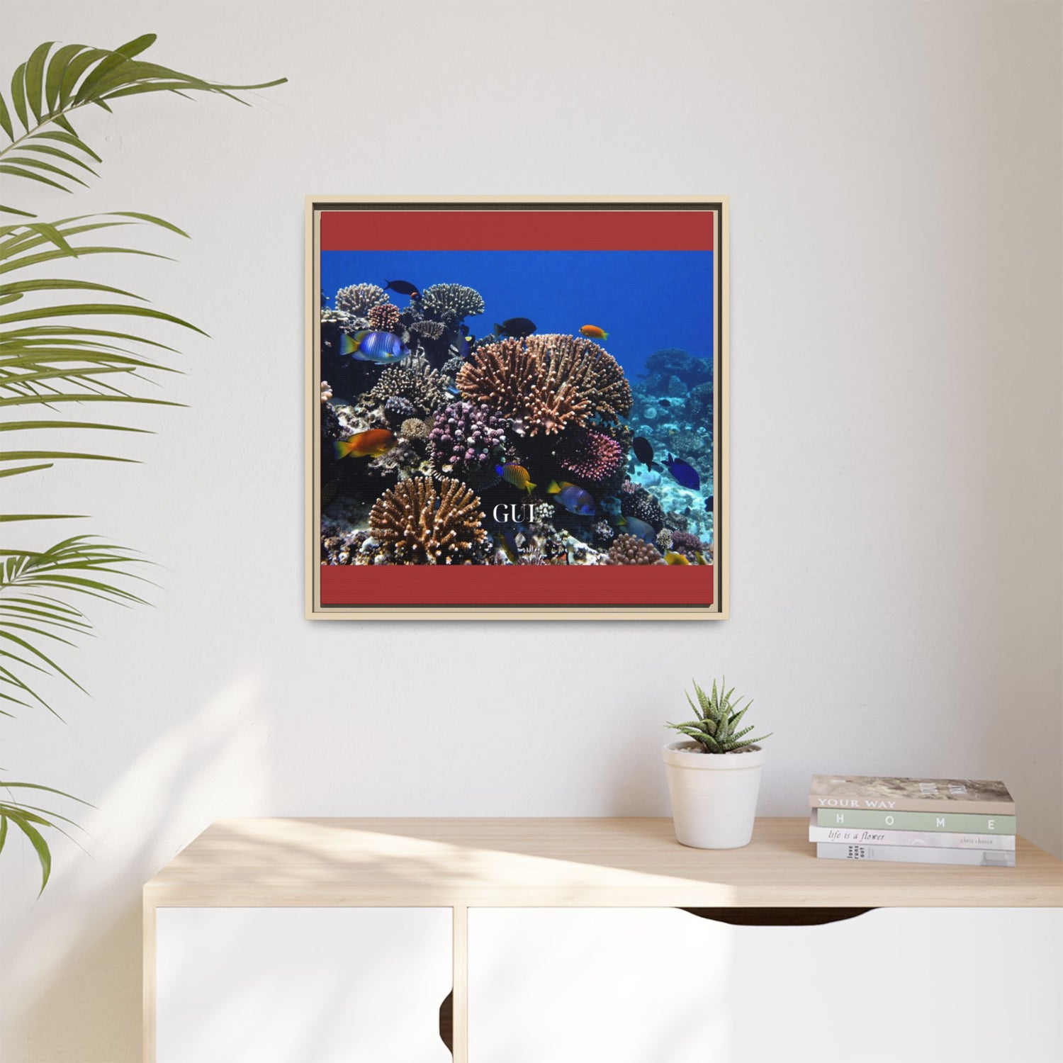 Framed Coral Reef Matte Canvas Wall Art — Tropical Ocean Photography Print