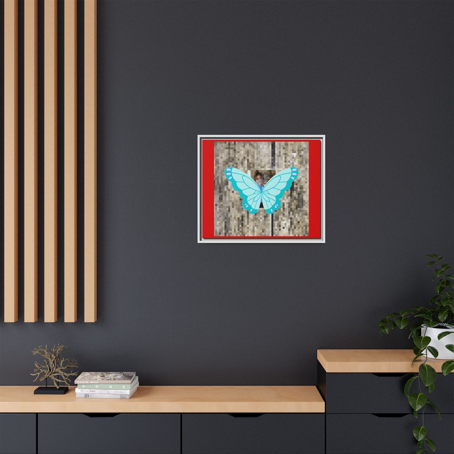 Blue Butterfly Framed Canvas Art – Matte Multi‑Color Wall Print