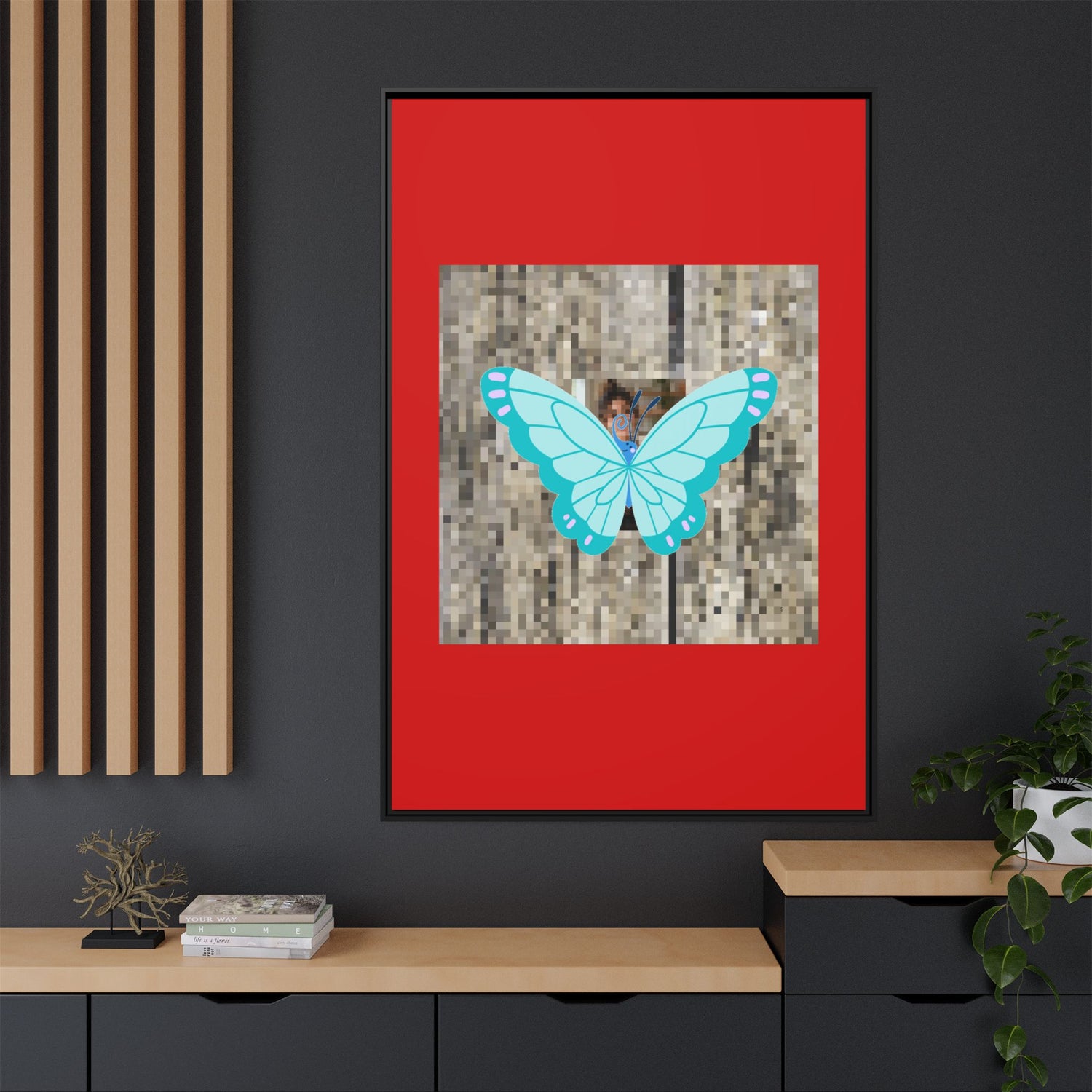 Blue Butterfly Framed Canvas Art – Matte Multi‑Color Wall Print