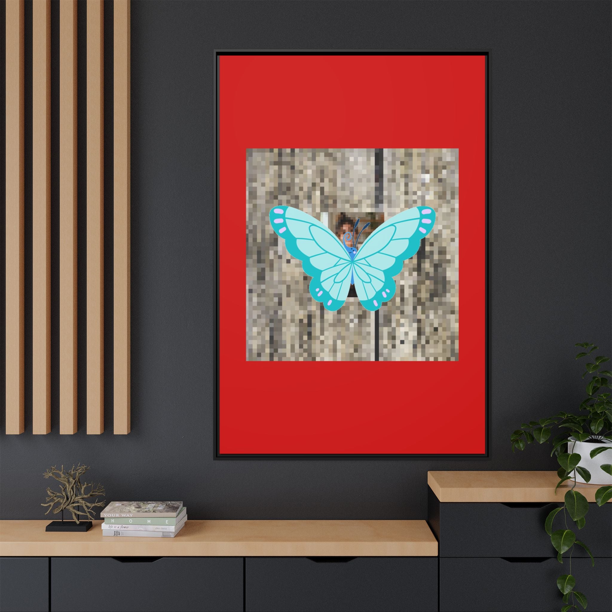 Blue Butterfly Framed Canvas Art – Matte Multi‑Color Wall Print