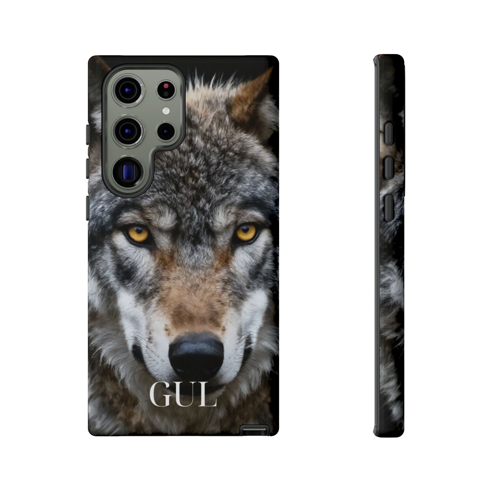 Wolf Eyes Phone Case — Fierce Wildlife iPhone Protective Case with ‘GUL’ Text