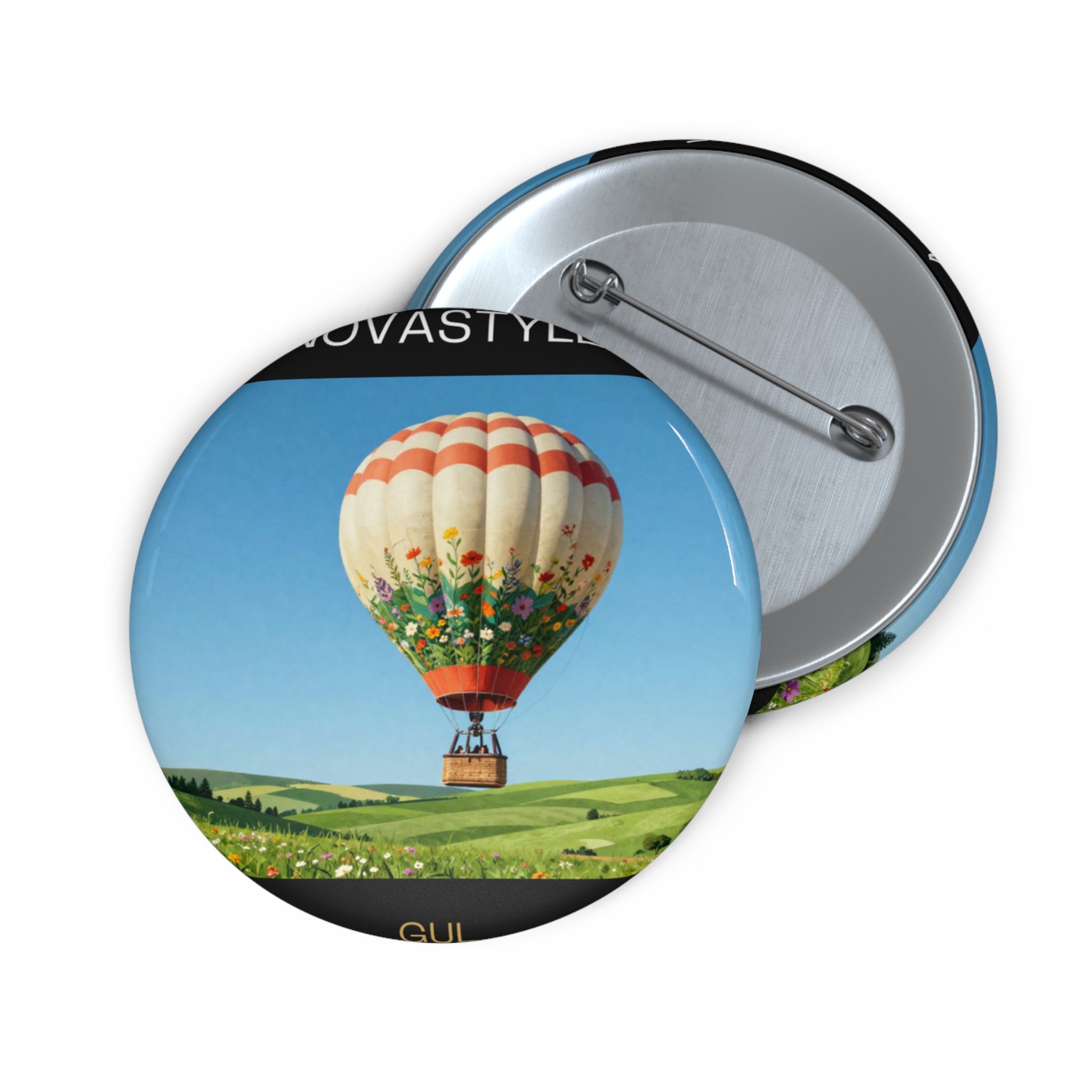 Hot Air Balloon Pin Button — Scenic Vintage Travel Badge