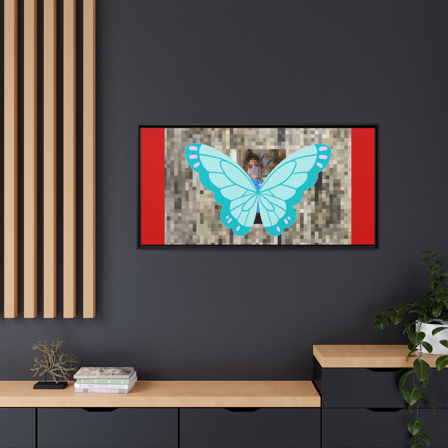 Blue Butterfly Framed Canvas Art – Matte Multi‑Color Wall Print