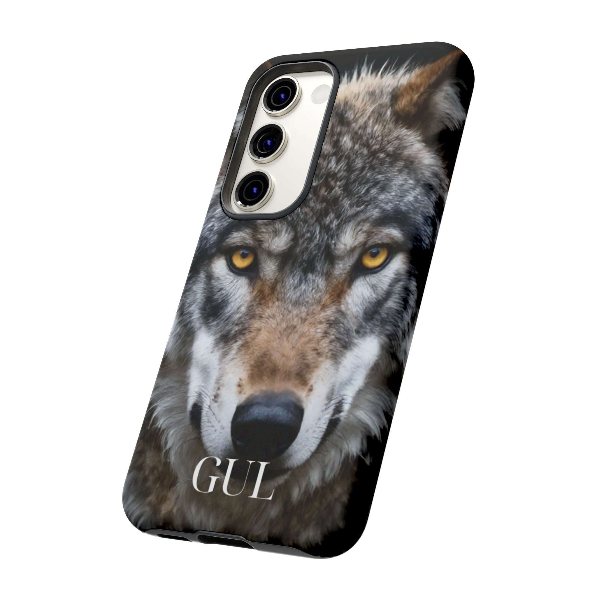 Wolf Eyes Phone Case — Fierce Wildlife iPhone Protective Case with ‘GUL’ Text