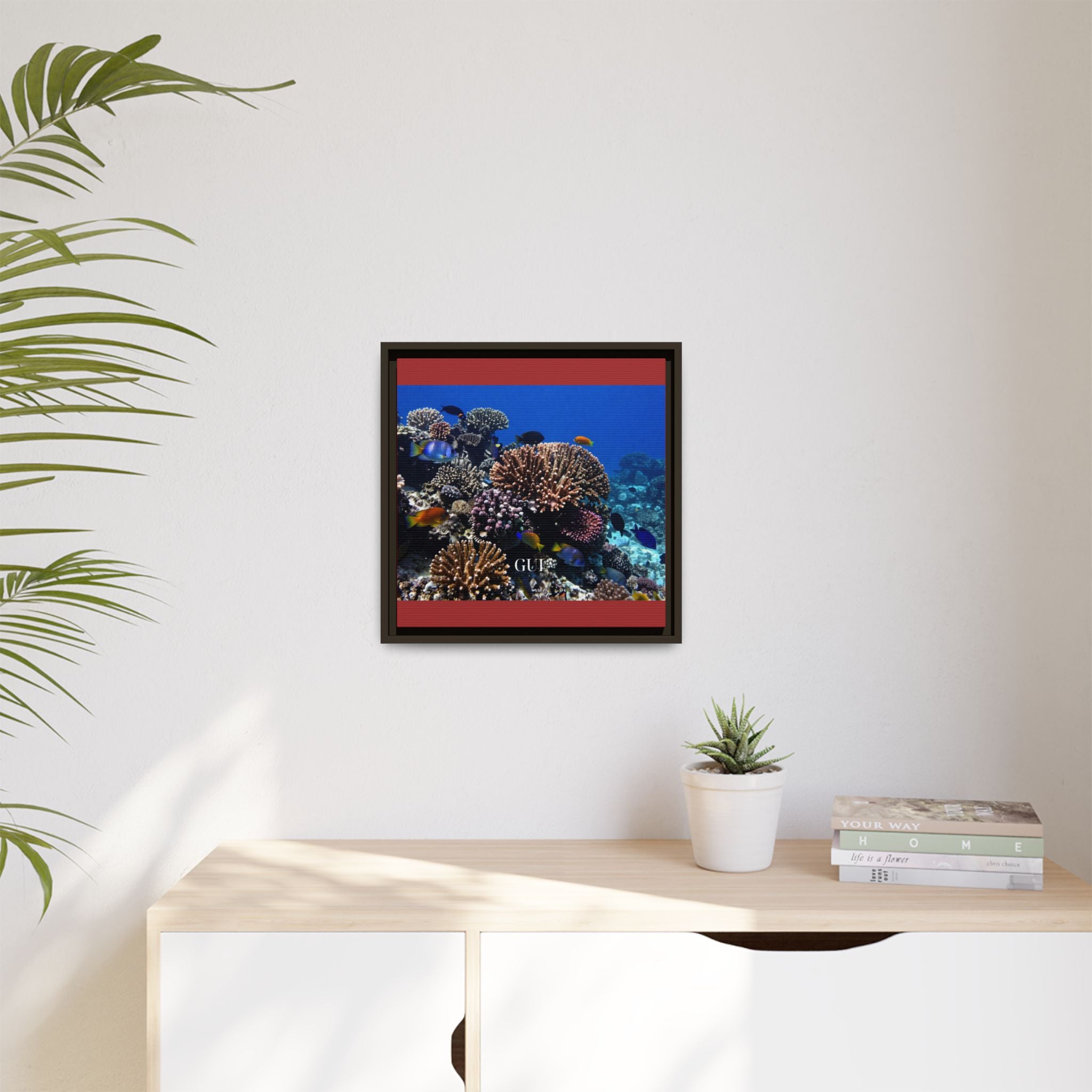 Framed Coral Reef Matte Canvas Wall Art — Tropical Ocean Photography Print