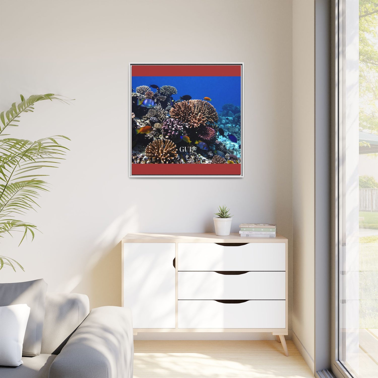 Framed Coral Reef Matte Canvas Wall Art — Tropical Ocean Photography Print