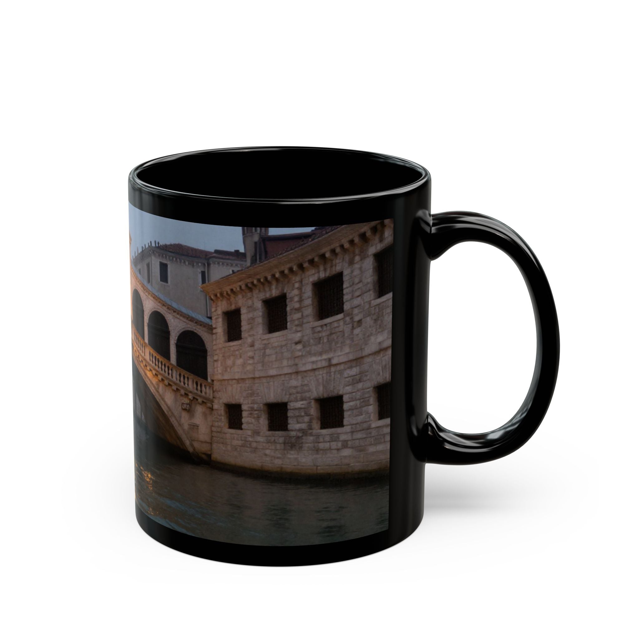 Venice Rialto Bridge Black Photo Mug – Scenic Italy Travel Coffee Cup (11oz/15oz)