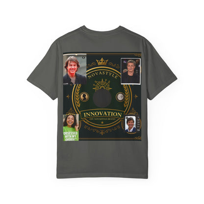 Innovation Crest T-Shirt — Vintage Emblem Tee with Portrait Collage