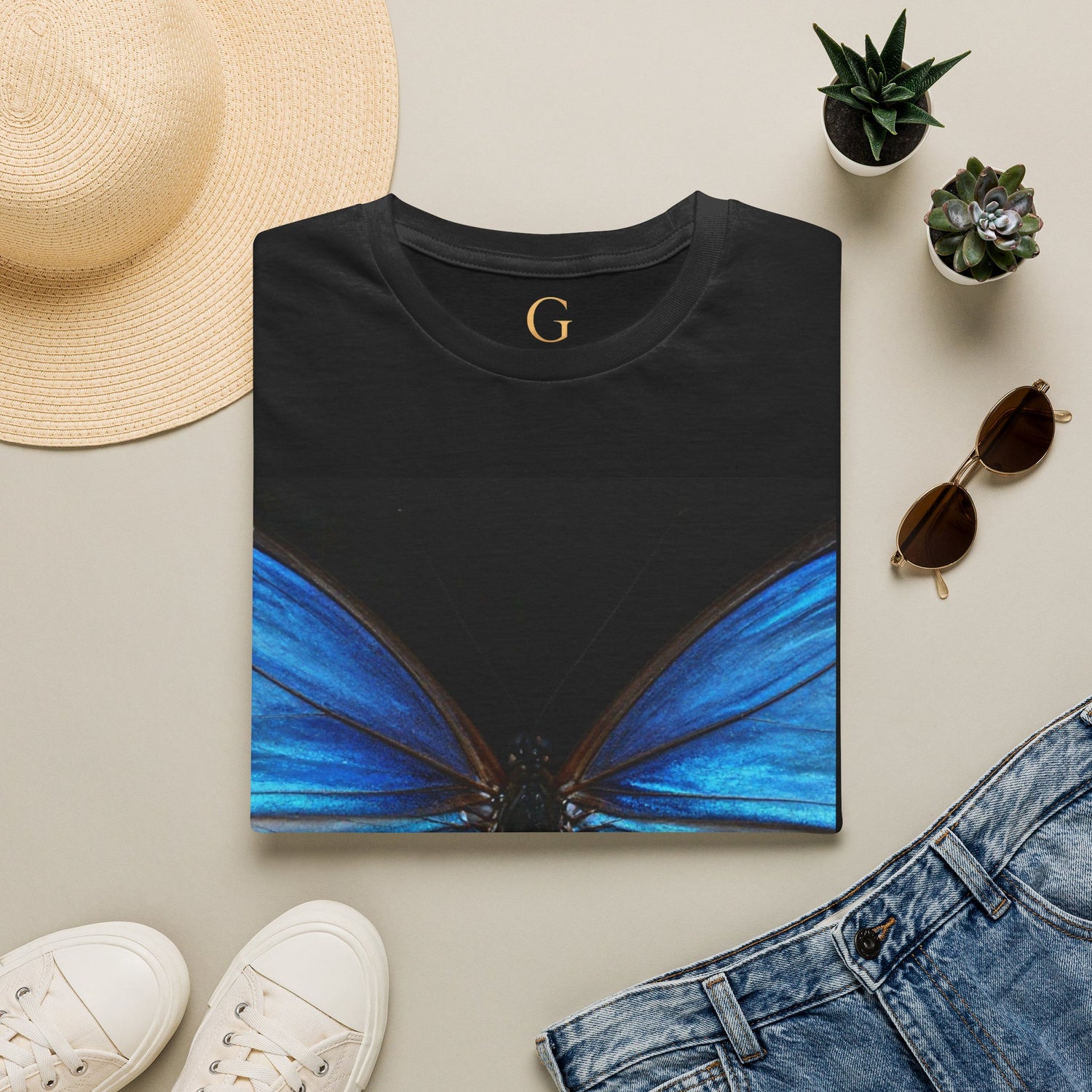 Blue Morph Butterfly T-Shirt — Vibrant Nature Graphic Tee