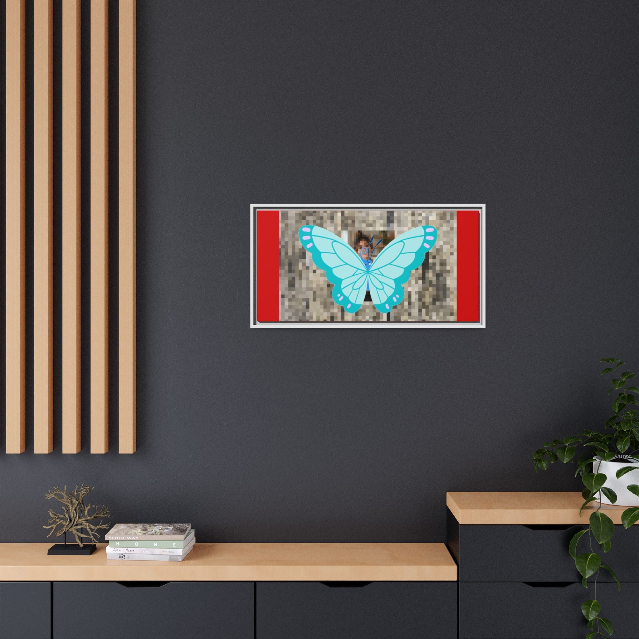 Blue Butterfly Framed Canvas Art – Matte Multi‑Color Wall Print