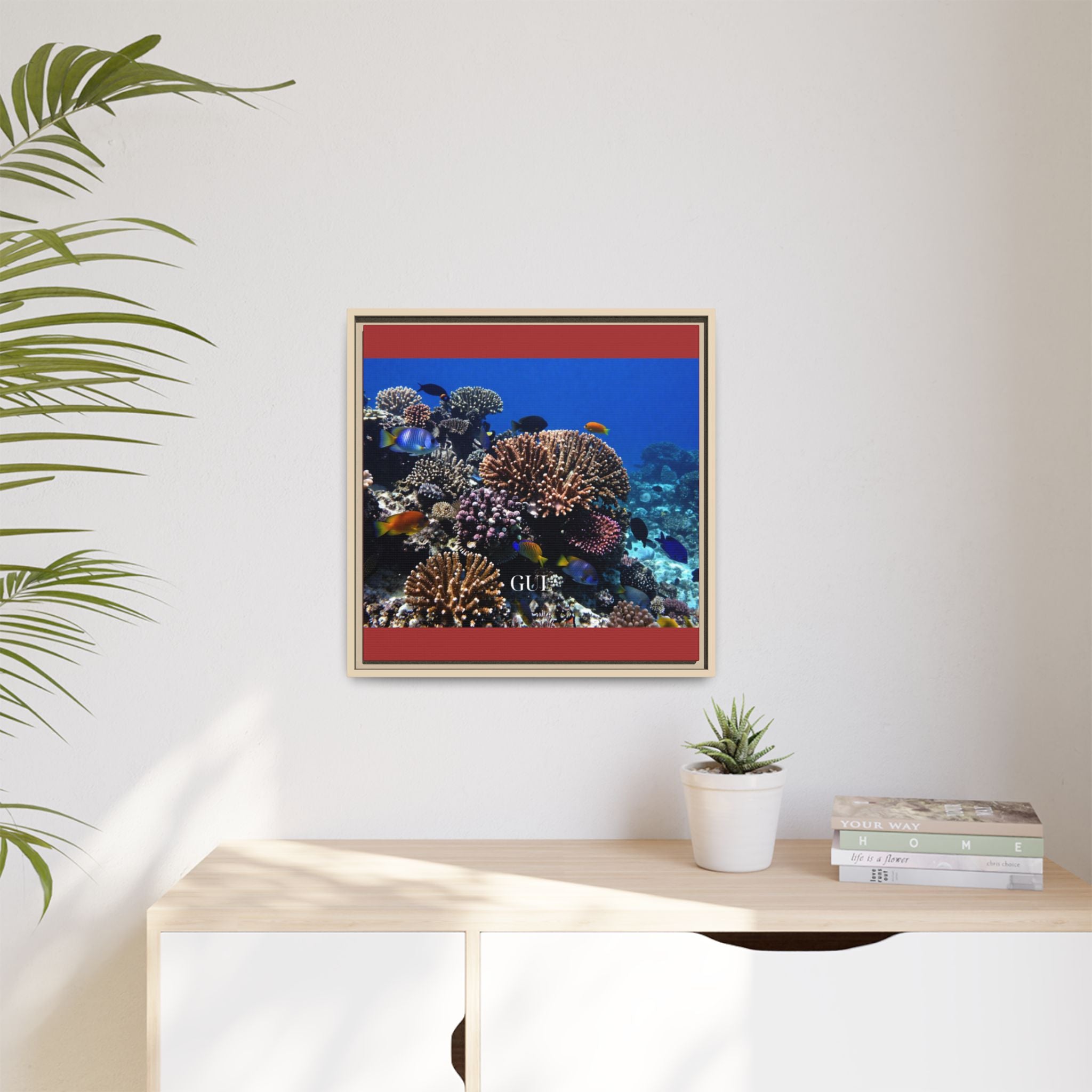 Framed Coral Reef Matte Canvas Wall Art — Tropical Ocean Photography Print