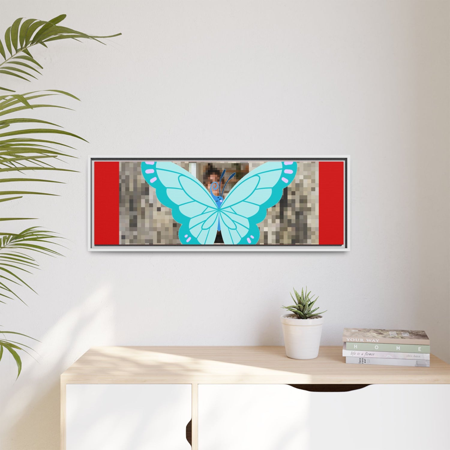 Blue Butterfly Framed Canvas Art – Matte Multi‑Color Wall Print