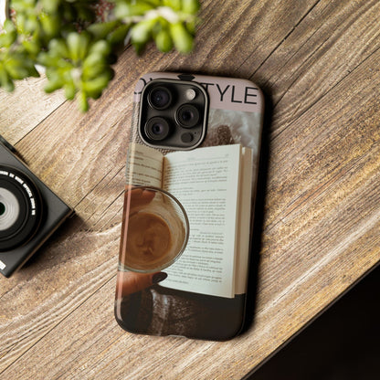Cozy Reading Phone Case — Coffee &amp; Book Protective Cover