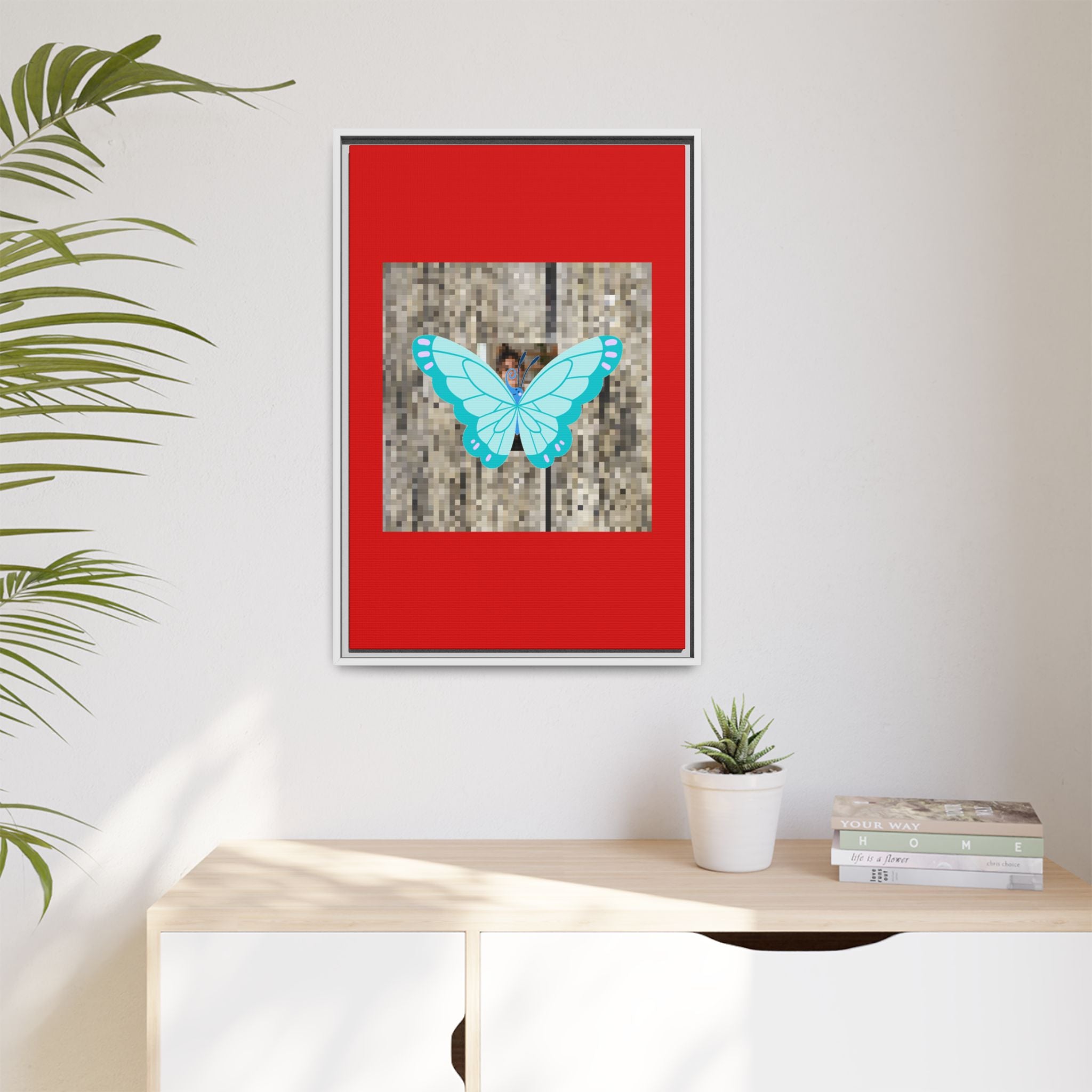 Blue Butterfly Framed Canvas Art – Matte Multi‑Color Wall Print