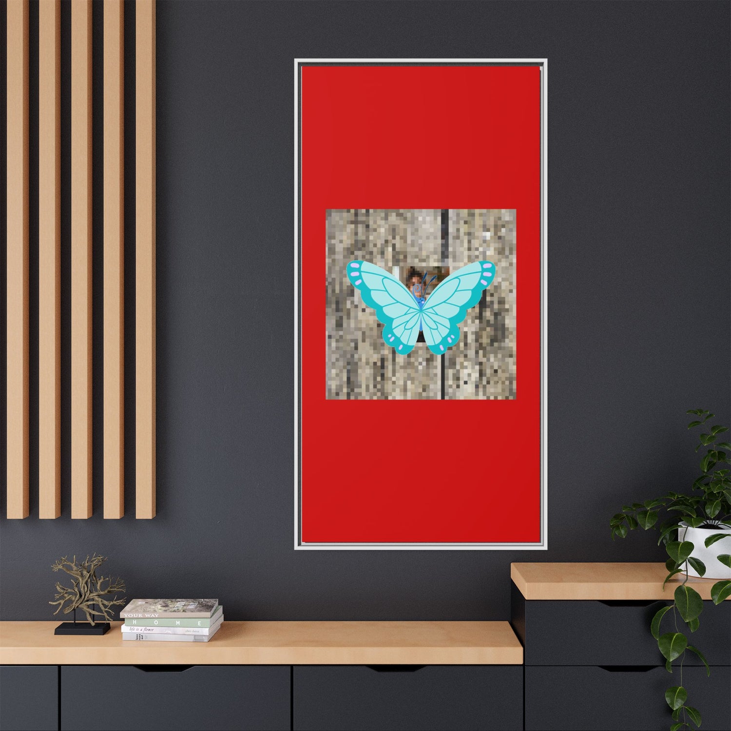 Blue Butterfly Framed Canvas Art – Matte Multi‑Color Wall Print