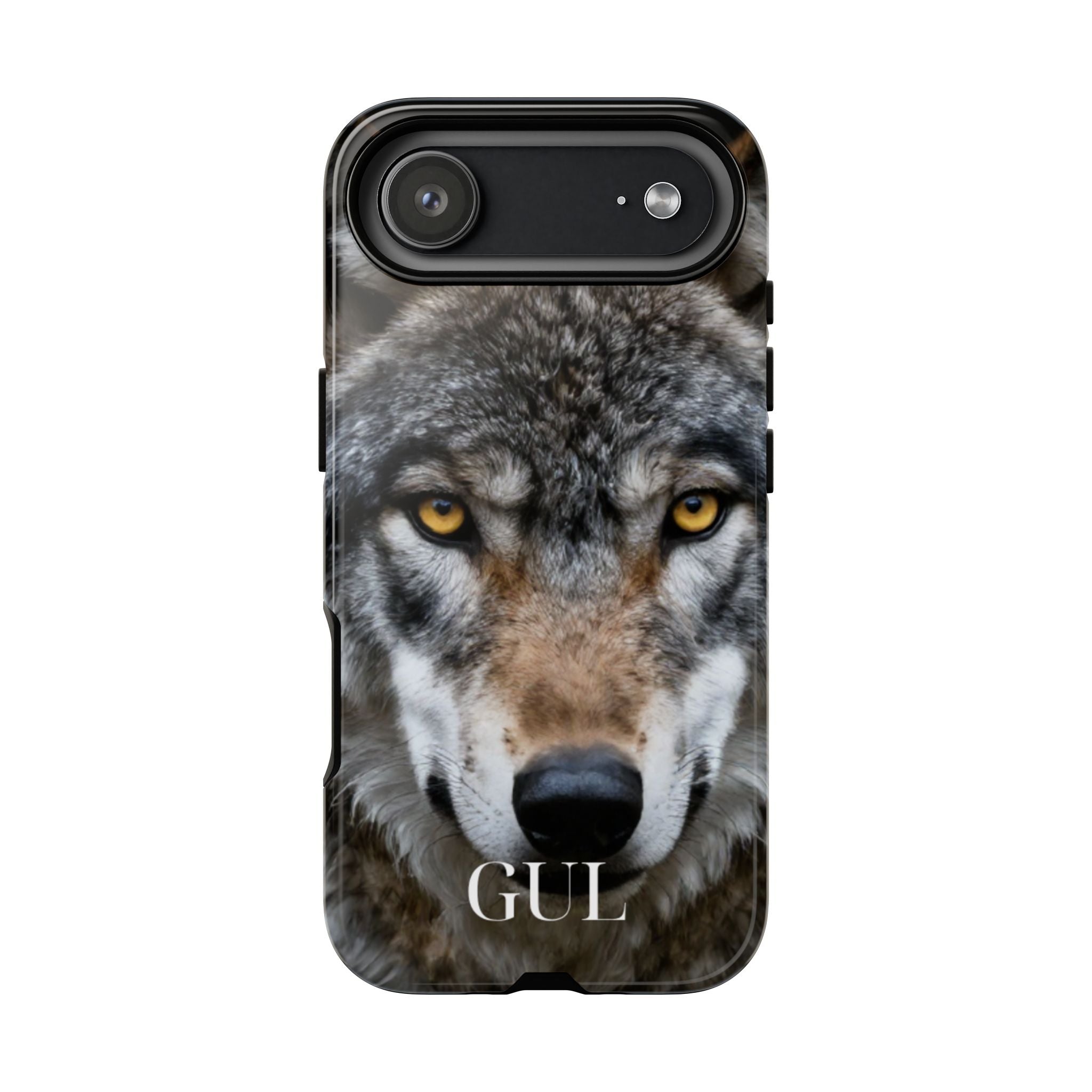 Wolf Eyes Phone Case — Fierce Wildlife iPhone Protective Case with ‘GUL’ Text