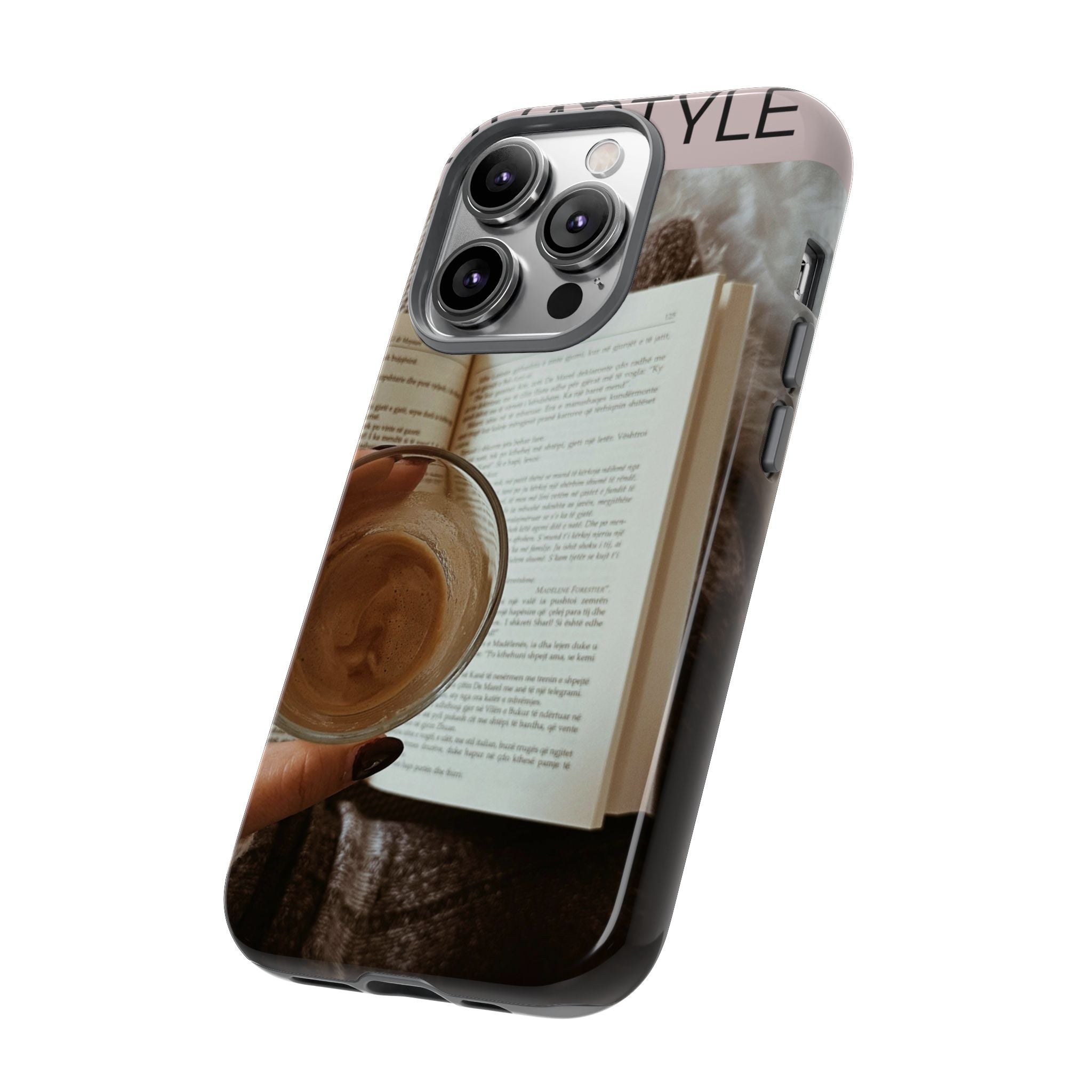 Cozy Reading Phone Case — Coffee &amp; Book Protective Cover