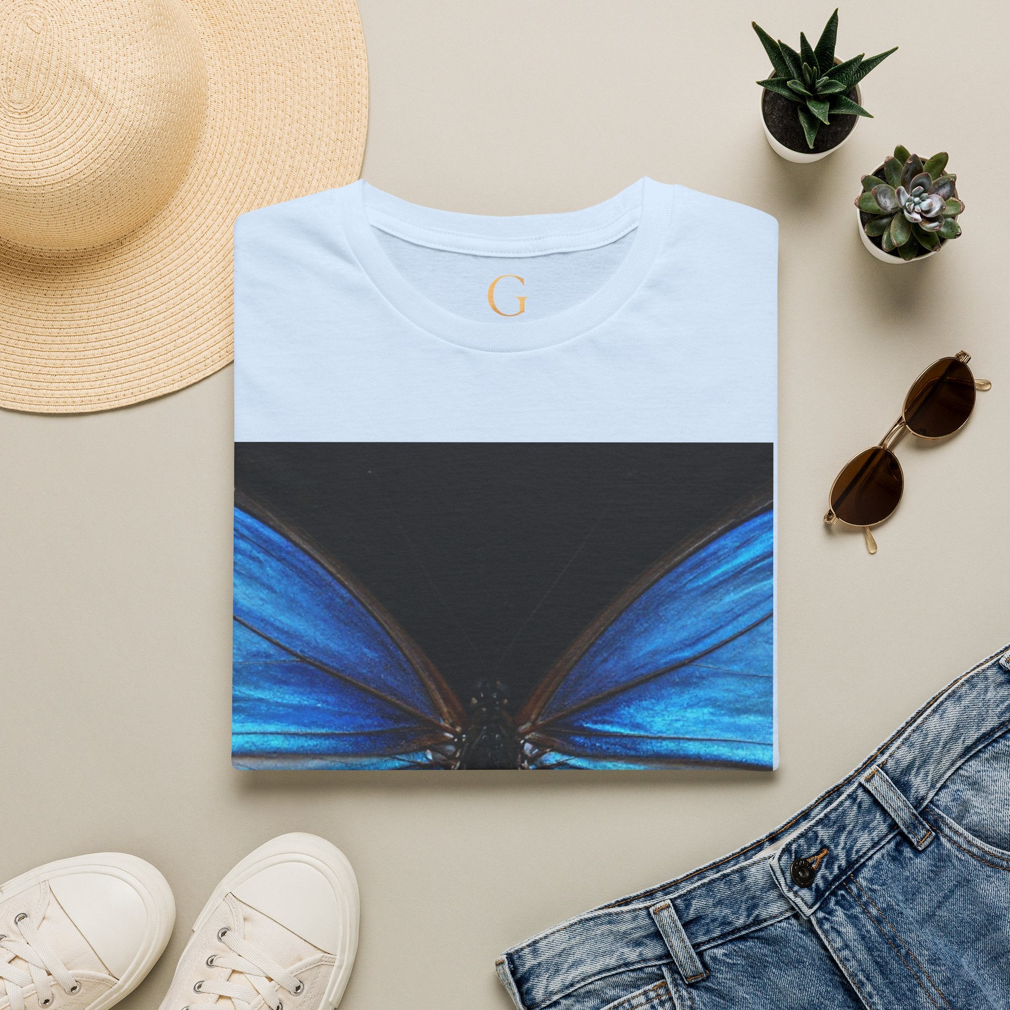 Blue Morph Butterfly T-Shirt — Vibrant Nature Graphic Tee