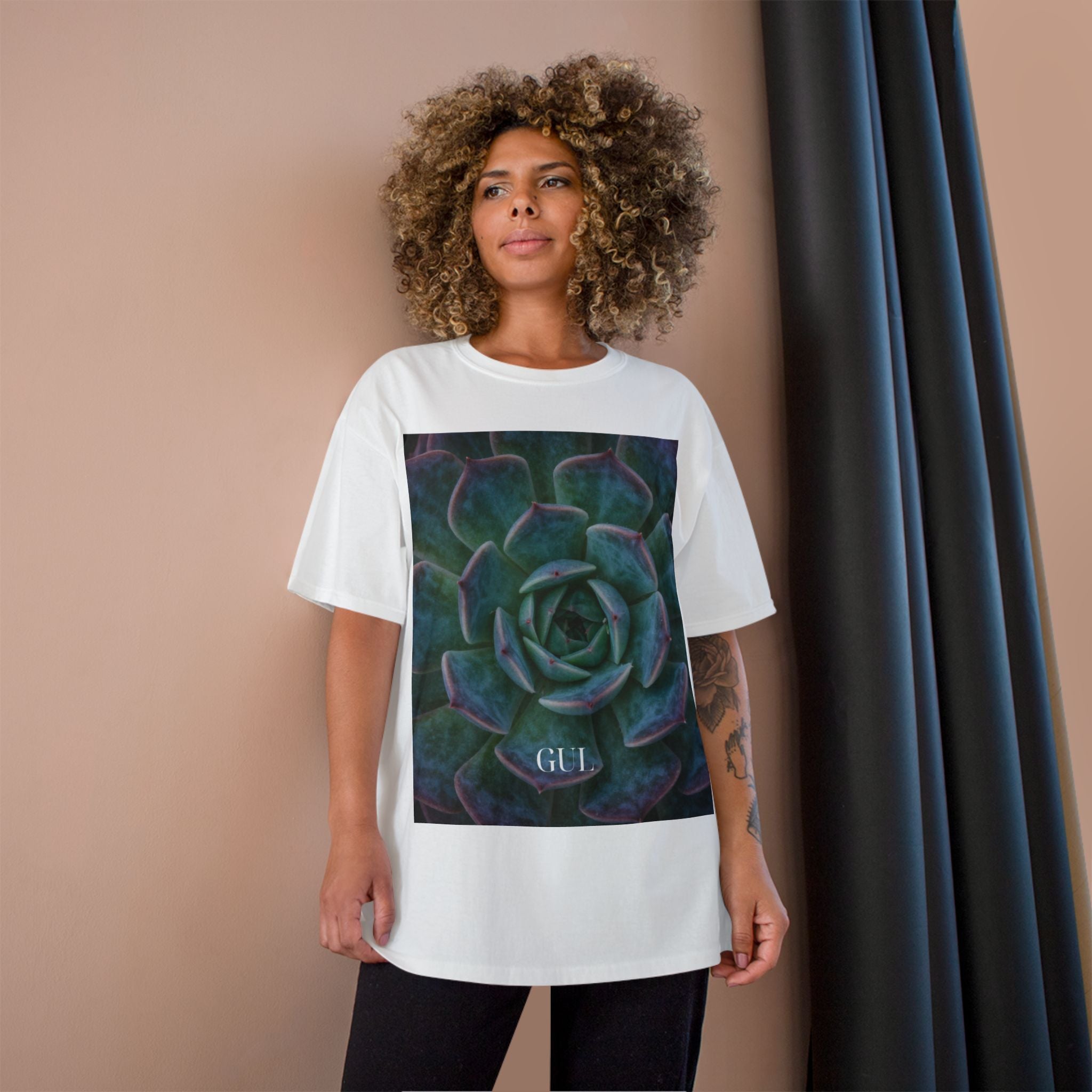 Champion Graphic T‑Shirt — Succulent &amp; Pyramid Photo Print Tee