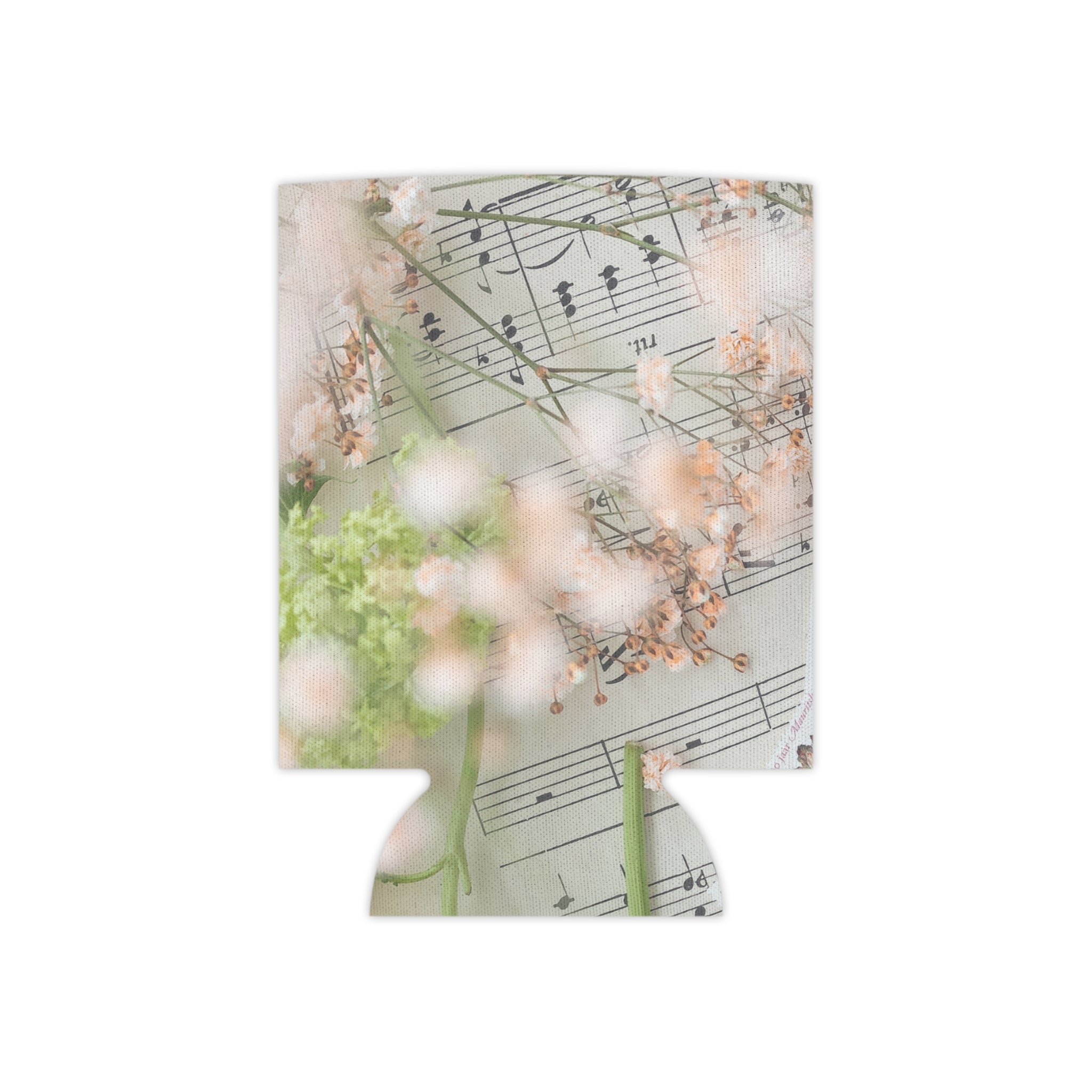 Floral Sheet Music Can Cooler Vintage Botanical Drink Koozie