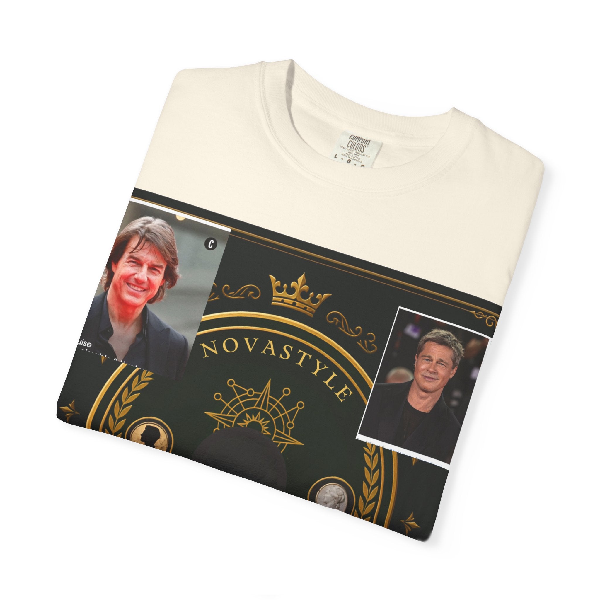 Innovation Crest T-Shirt — Vintage Emblem Tee with Portrait Collage
