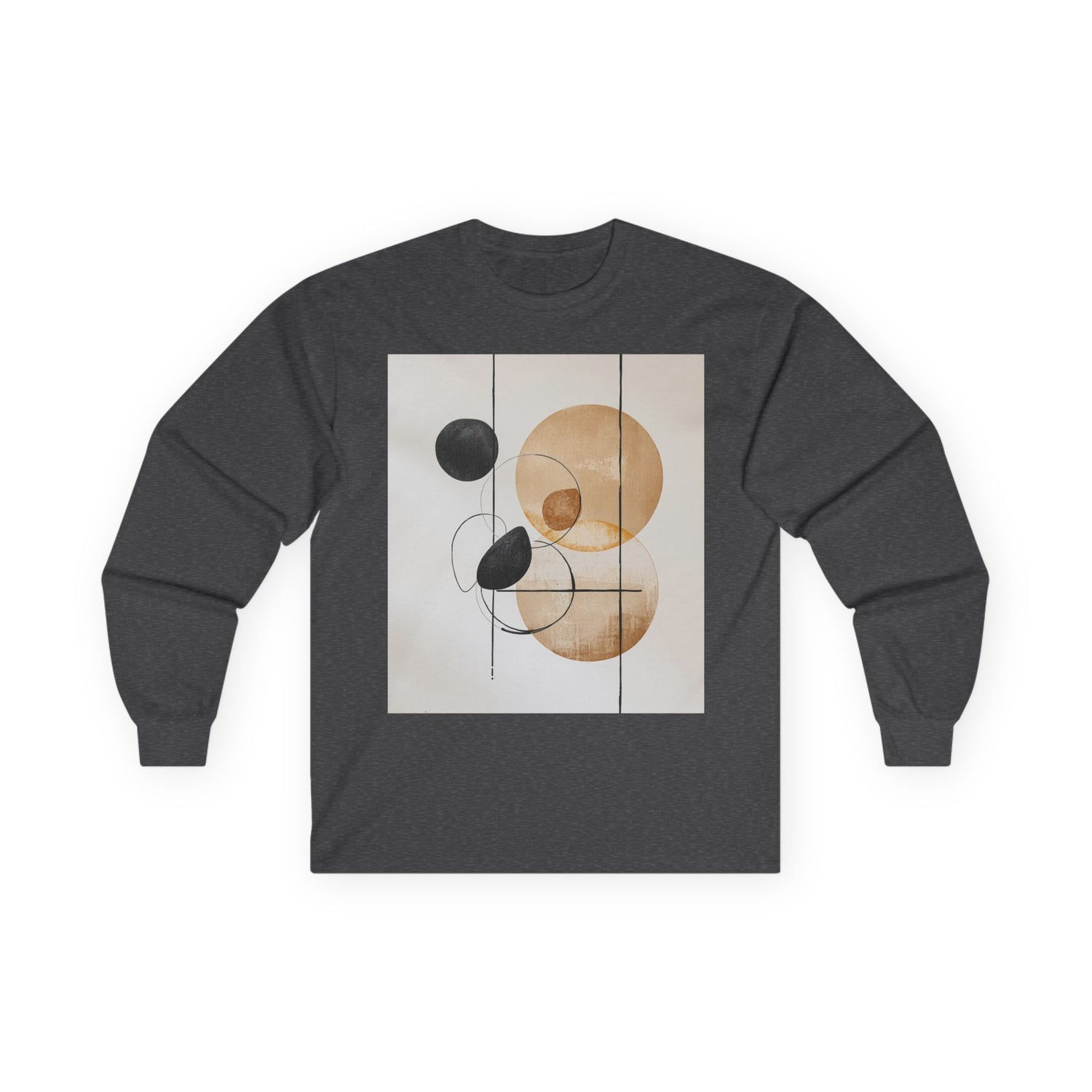Abstract Geometric Art Long Sleeve Tee — Neutral Circle Composition