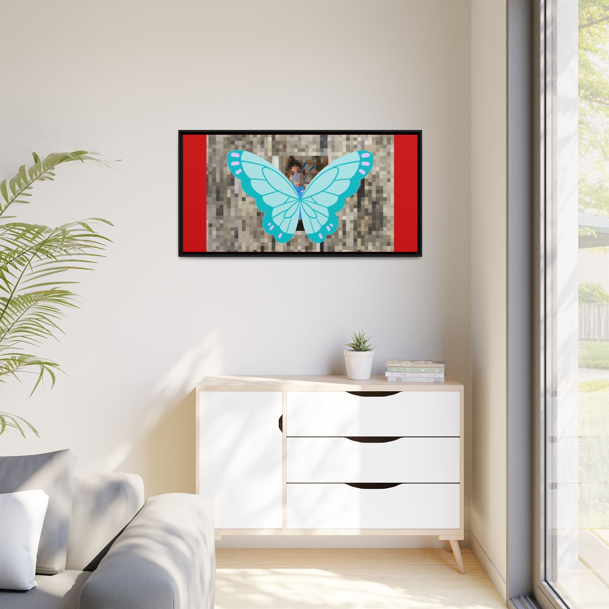 Blue Butterfly Framed Canvas Art – Matte Multi‑Color Wall Print