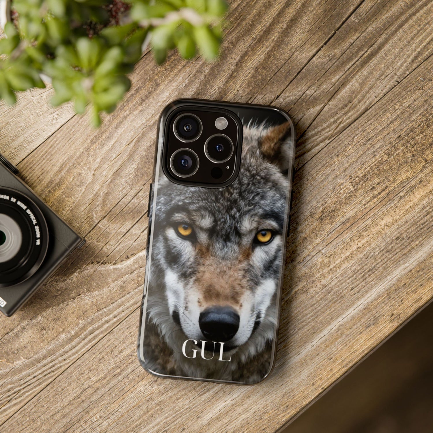 Wolf Eyes Phone Case — Fierce Wildlife iPhone Protective Case with ‘GUL’ Text