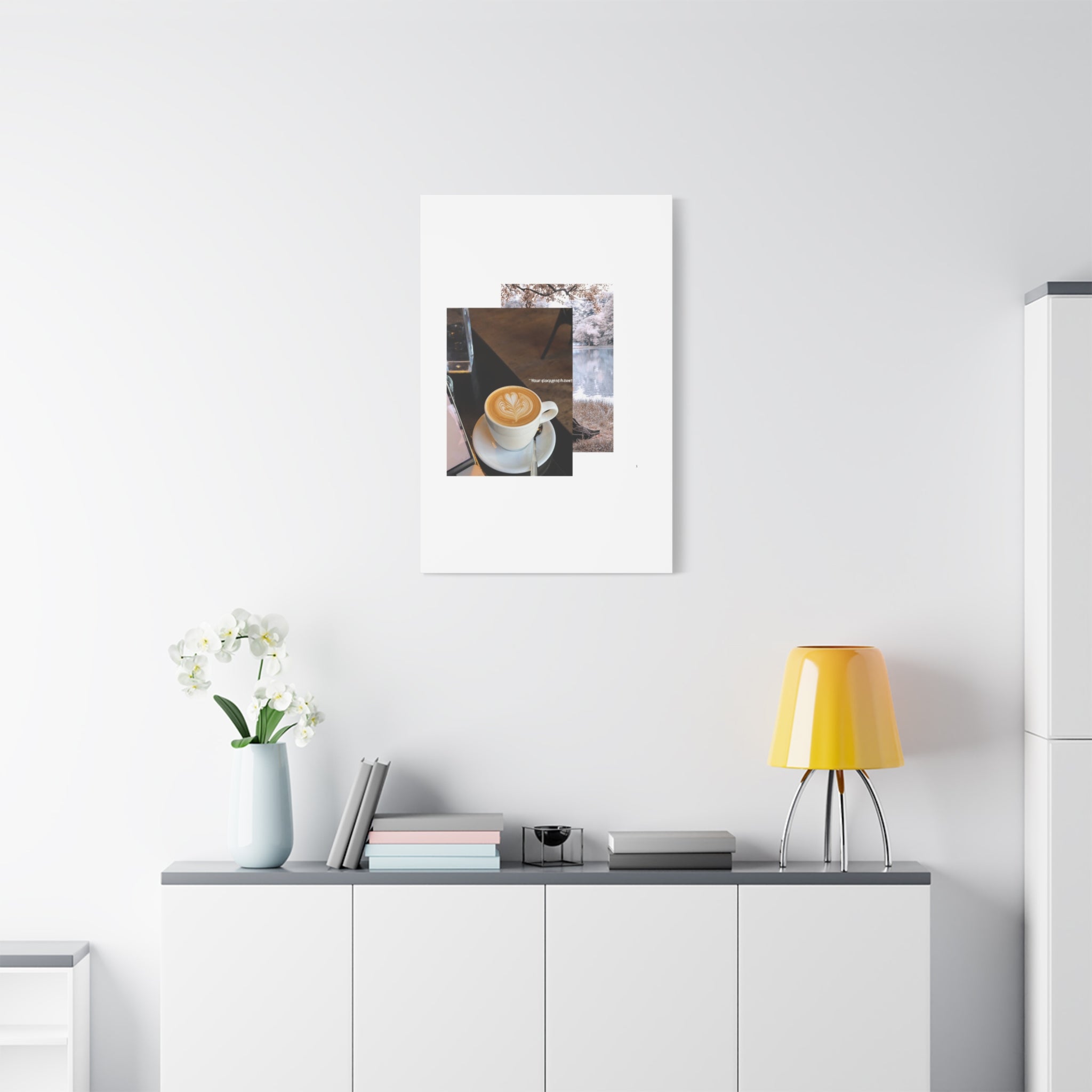 Latte &amp; Landscape Matte Canvas Wall Art — Coffee Shop Photo Collage
