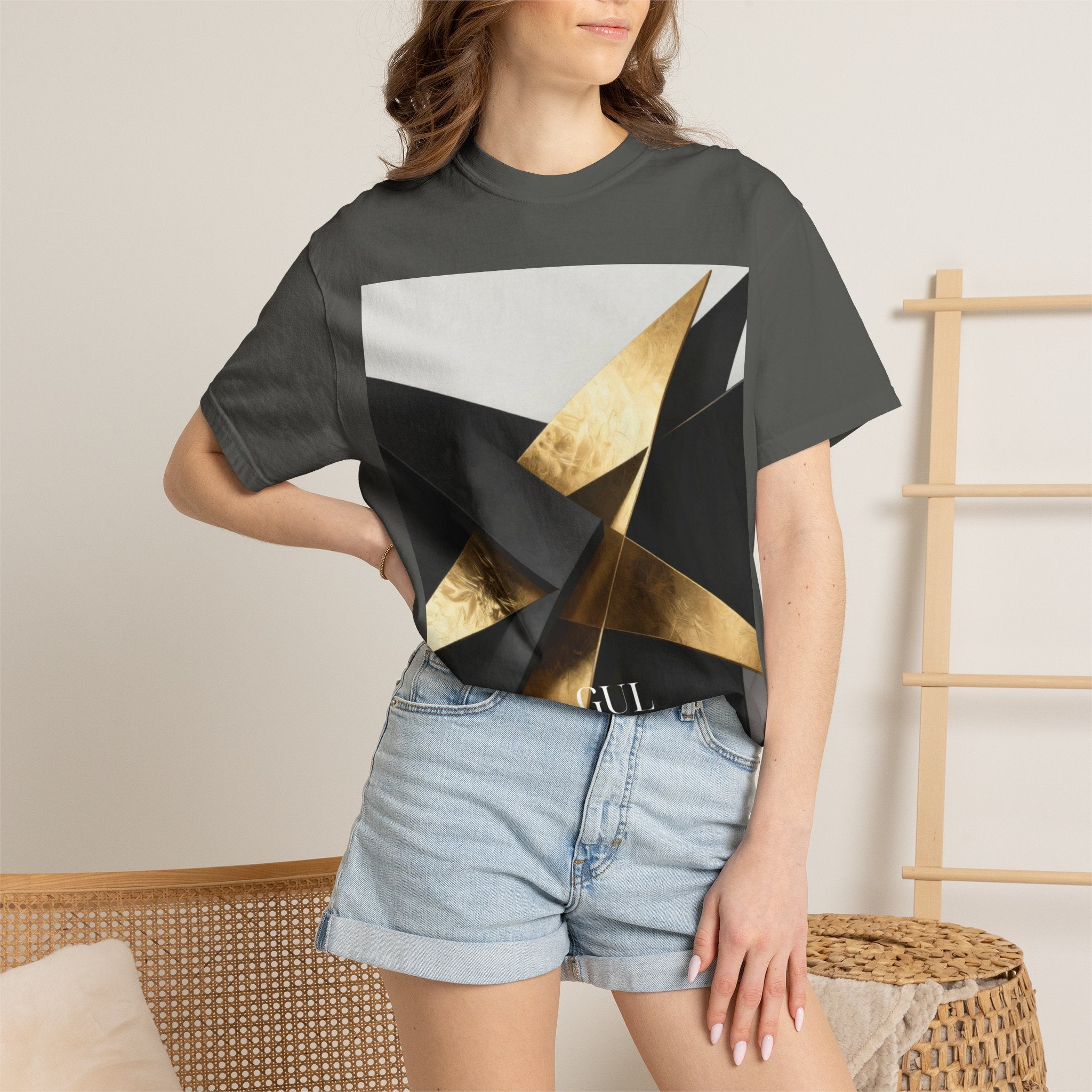 Graphic T-Shirt — Modern Gold Abstract &amp; Mountain Photo Print