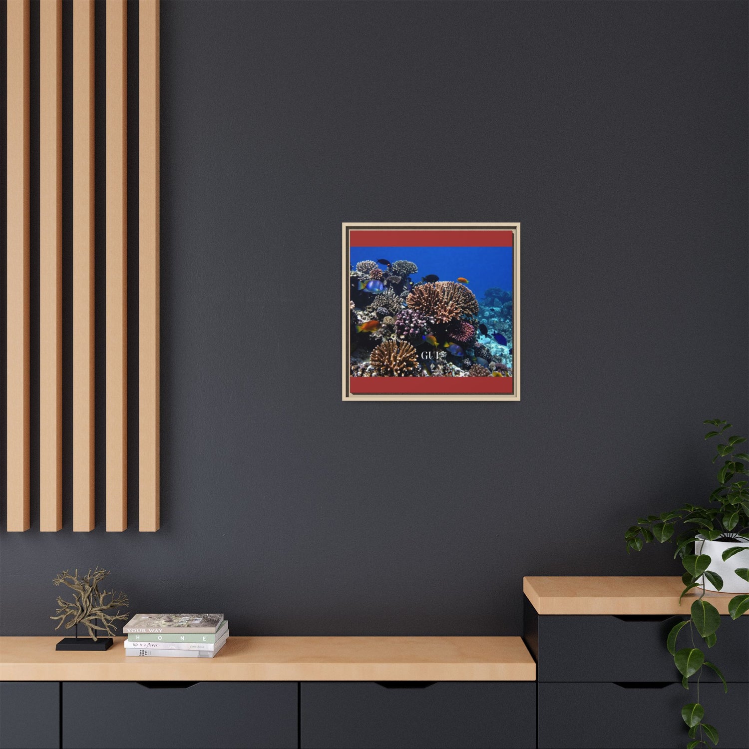 Framed Coral Reef Matte Canvas Wall Art — Tropical Ocean Photography Print