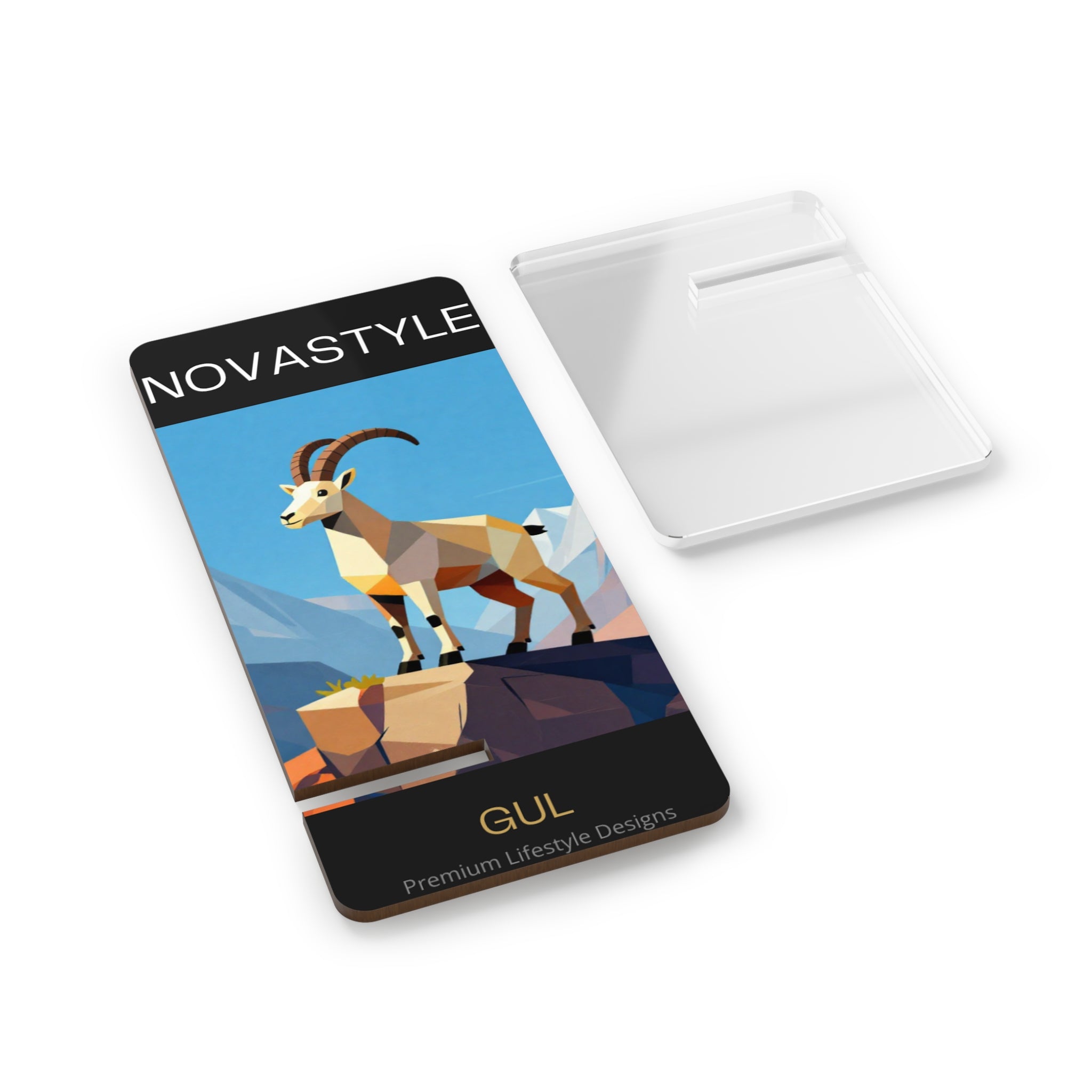 Goat Mountain Phone Stand — Foldable Mobile Display Stand with Geometric Goat Design