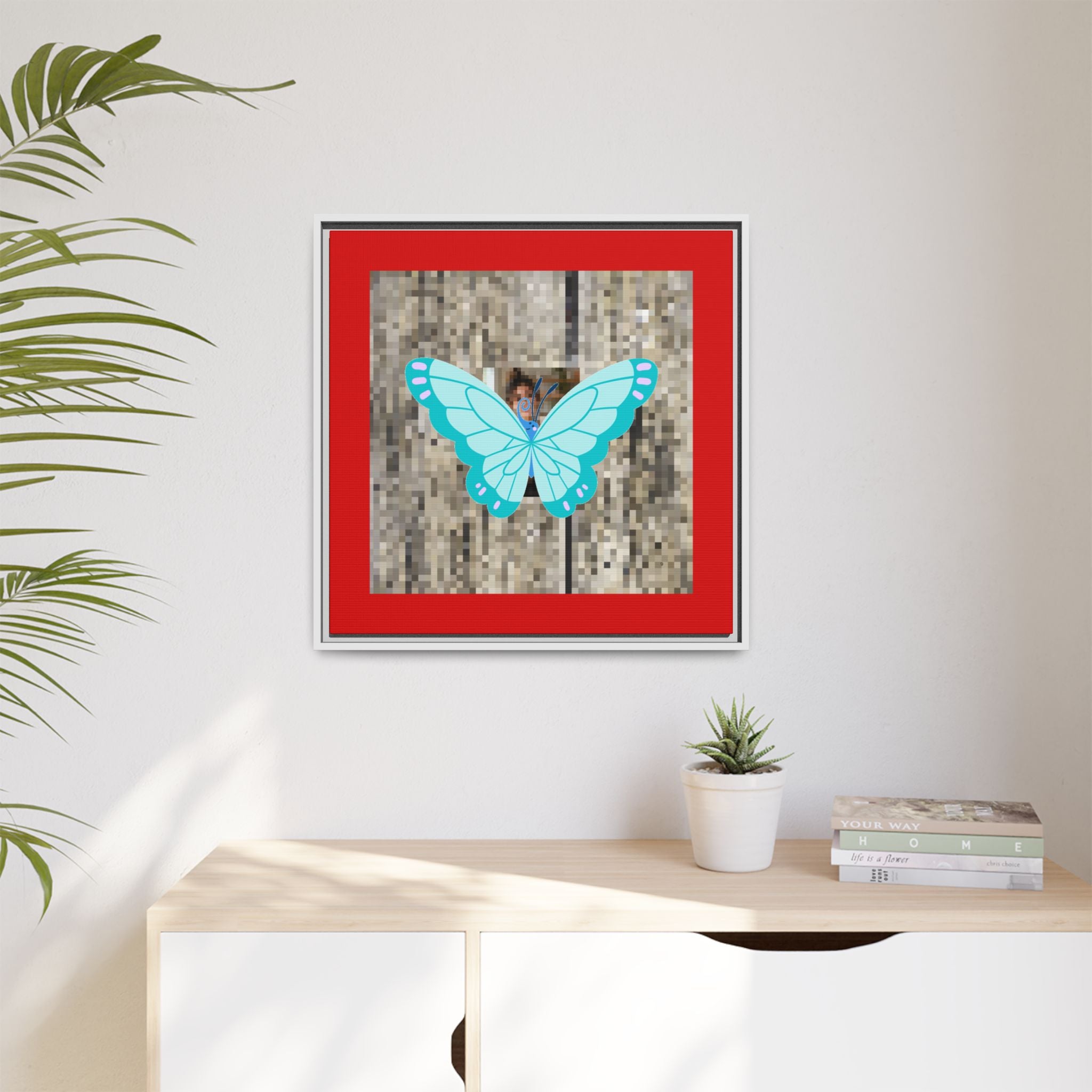 Blue Butterfly Framed Canvas Art – Matte Multi‑Color Wall Print