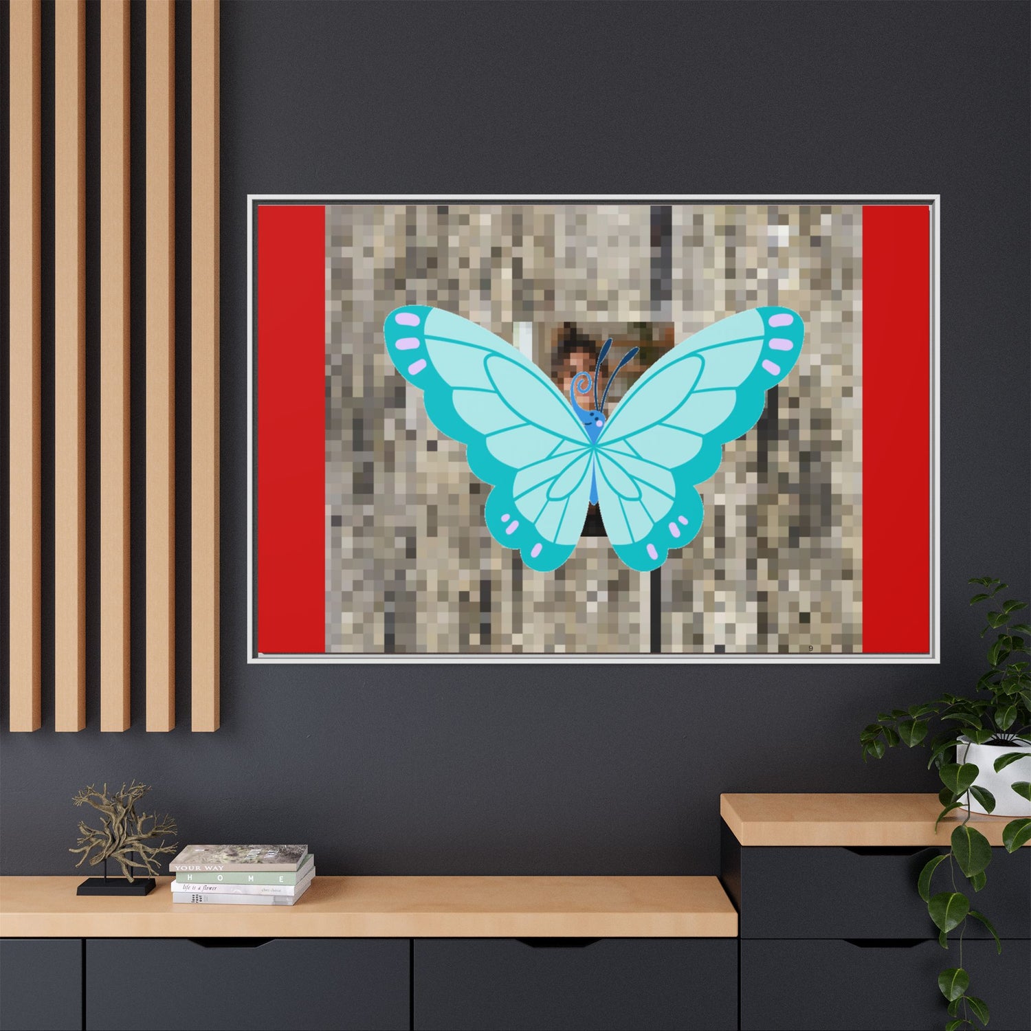 Blue Butterfly Framed Canvas Art – Matte Multi‑Color Wall Print