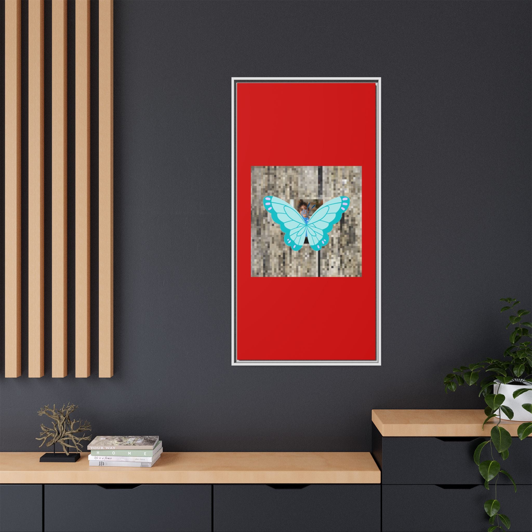 Blue Butterfly Framed Canvas Art – Matte Multi‑Color Wall Print
