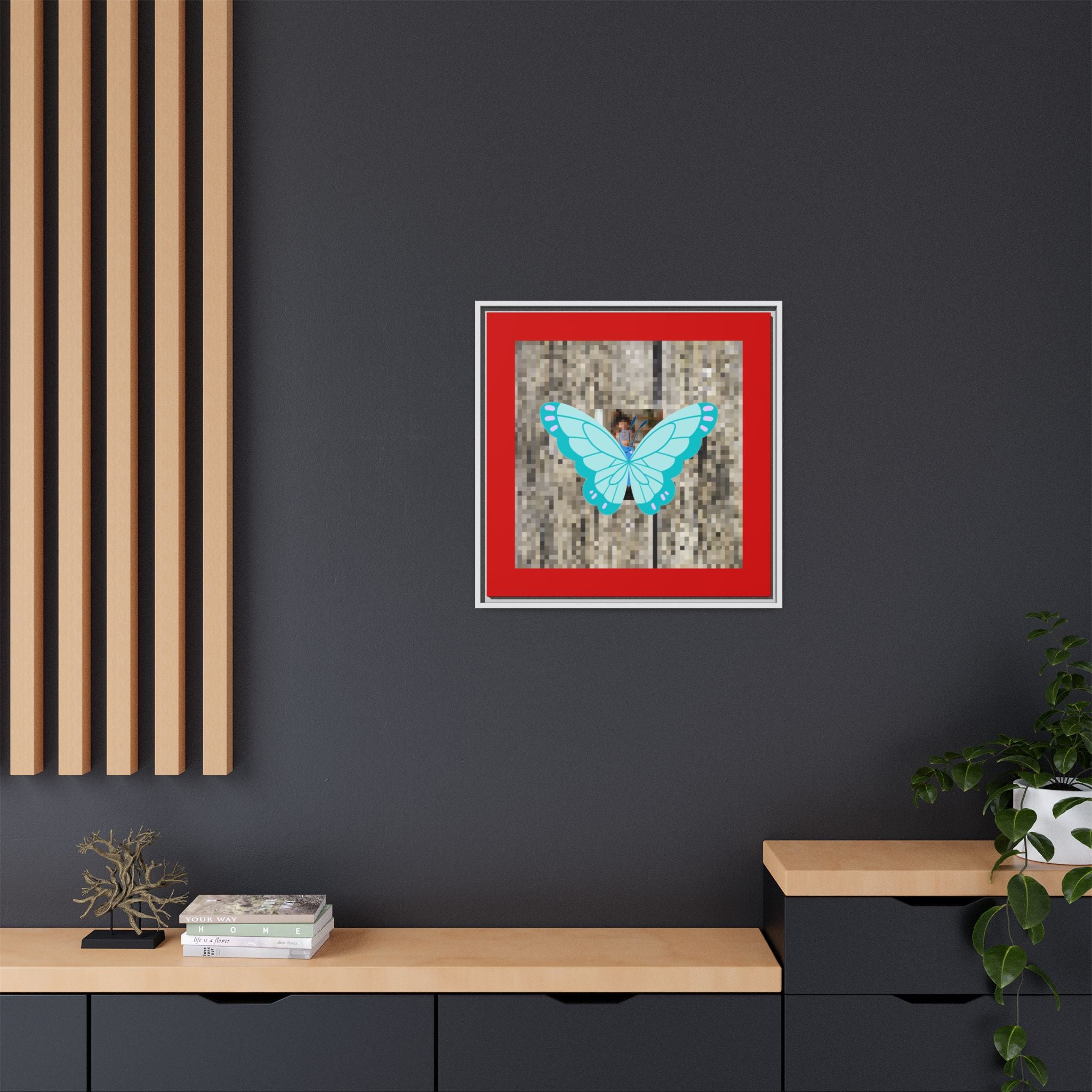 Blue Butterfly Framed Canvas Art – Matte Multi‑Color Wall Print