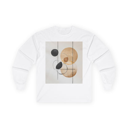 Abstract Geometric Art Long Sleeve Tee — Neutral Circle Composition