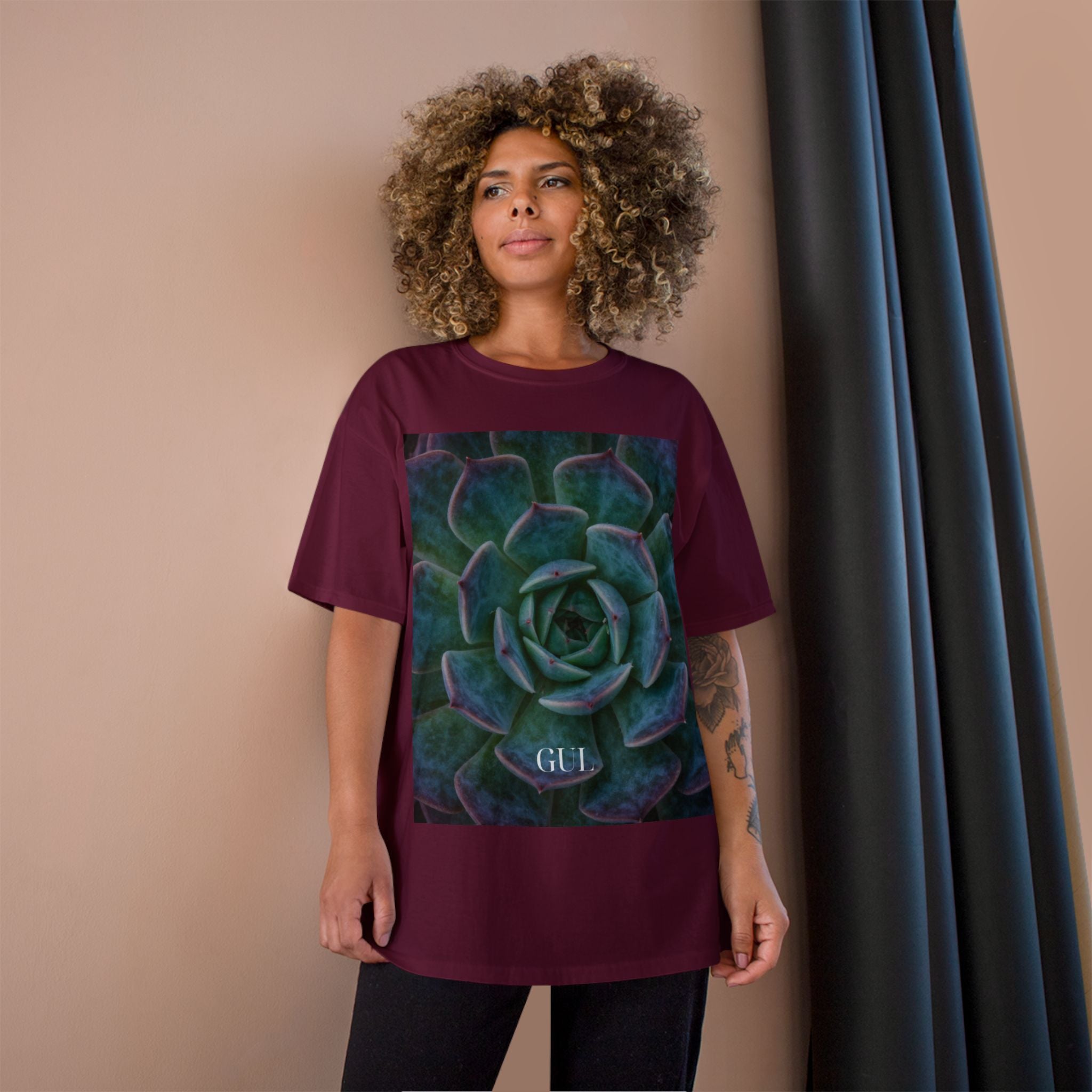 Champion Graphic T‑Shirt — Succulent &amp; Pyramid Photo Print Tee