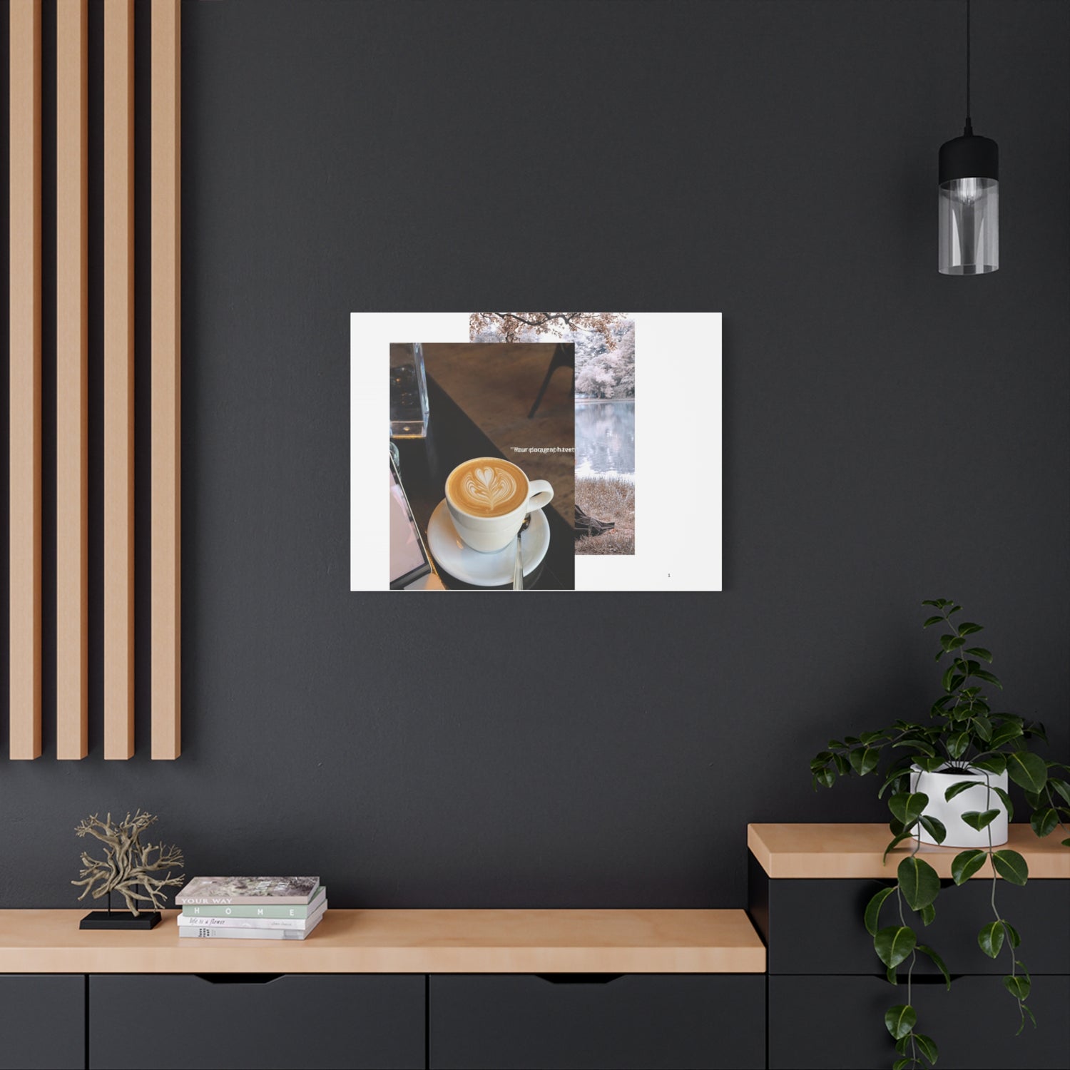 Latte &amp; Landscape Matte Canvas Wall Art — Coffee Shop Photo Collage
