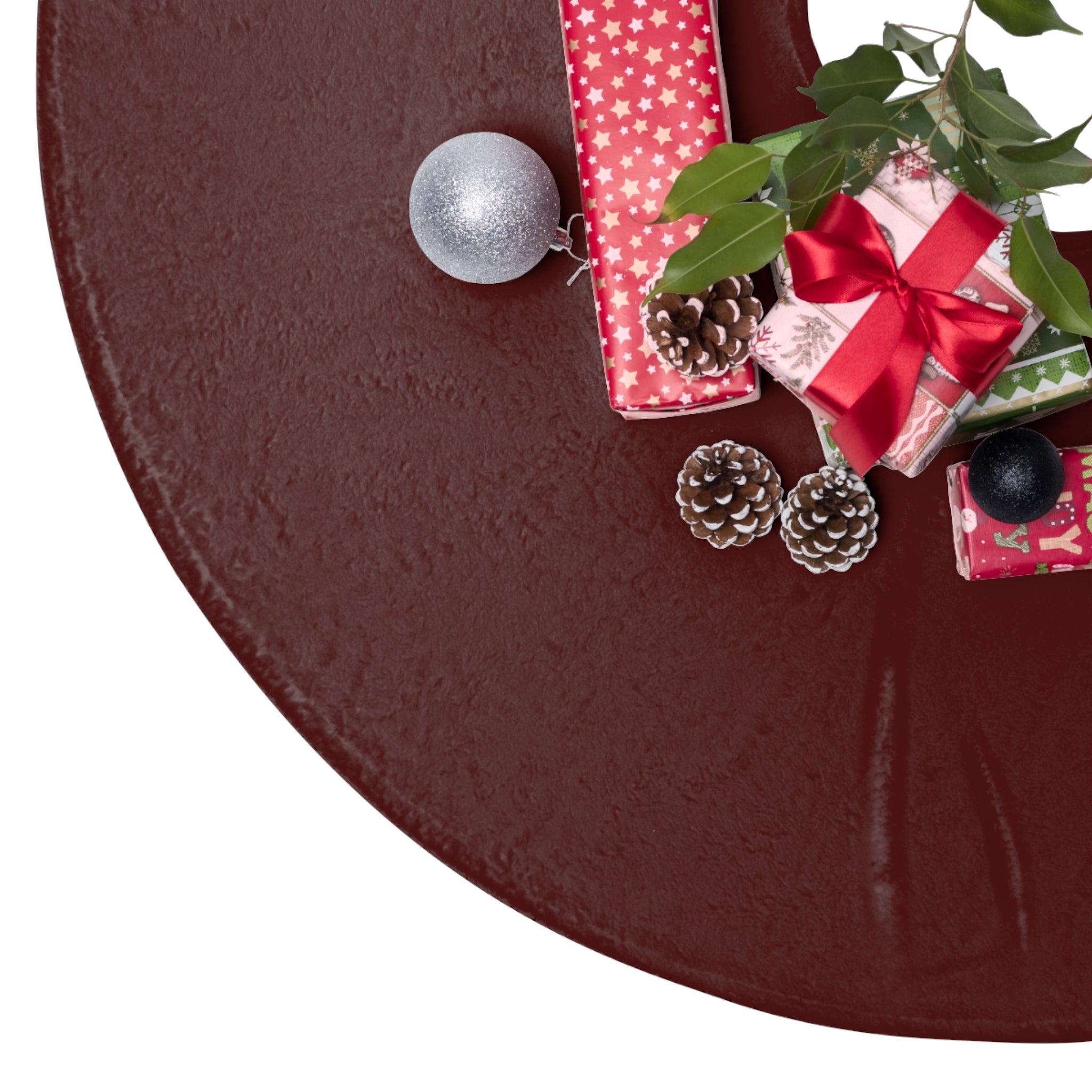 Classic Burgundy Christmas Tree Skirt – Solid Holiday Tree Mat